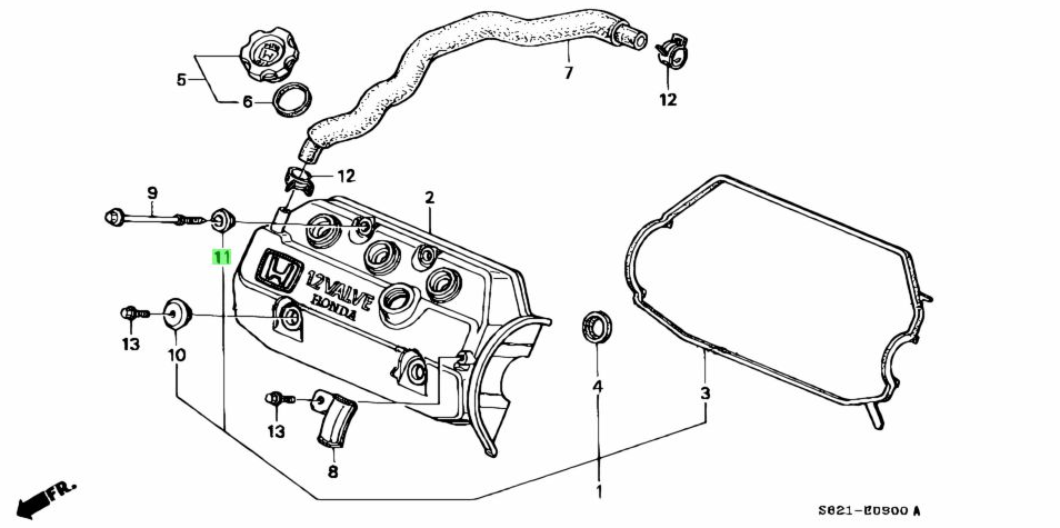 Detailed OEM diagram for Honda Acty Truck HA3, HA4, showing valve cover bolt seals placement.