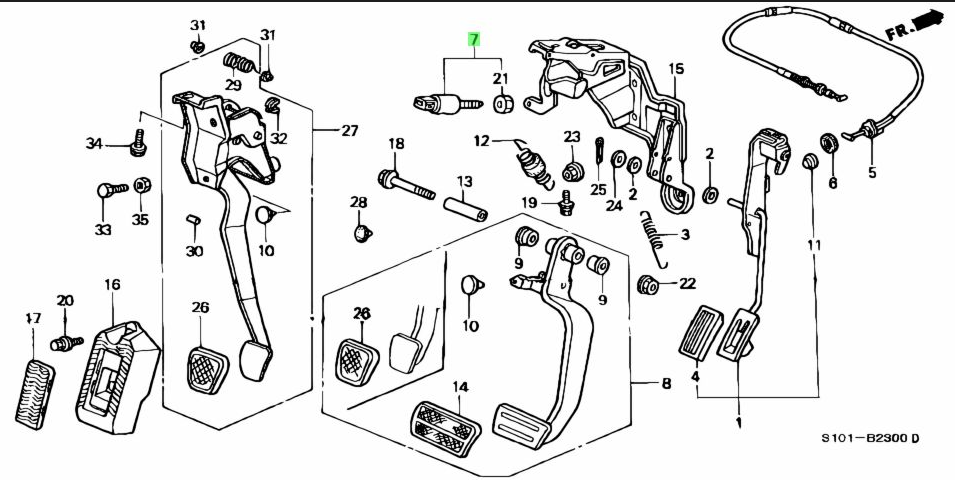 Diagram highlighting the brake pedal light switch installation point on Honda Acty HA3, HA4 models, ensuring correct placement for optimal functionality.