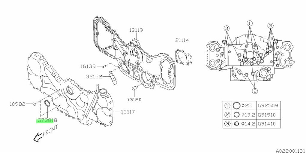 Exploded diagram showing the camshaft oil seal placement in the Subaru Sambar KS3 and KS4 engine.