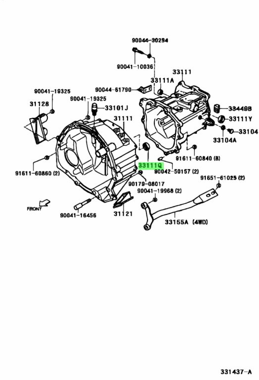 Exploded diagram showing the placement of the Transmission Input Oil Seal for Daihatsu Hijet Trucks, compatible with S100P, S110P, and S210P models.