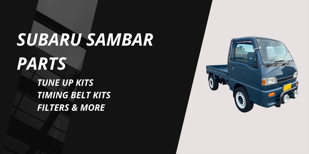 Blue Subaru Sambar KS3/KS4 Kei Truck showcased with high-quality parts available at Oiwa Garage, featuring essential tune-up, timing belt kits, and filters for maintenance and customization.