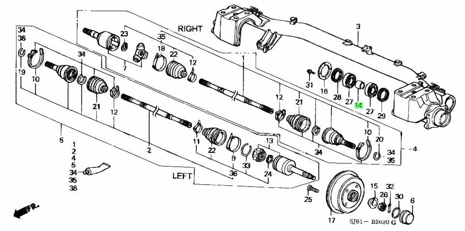 Technical diagram of Collar - Rear Axle for Honda Acty Truck HA3, HA4 Models (1990-1999), showcasing detailed parts and assembly layout.