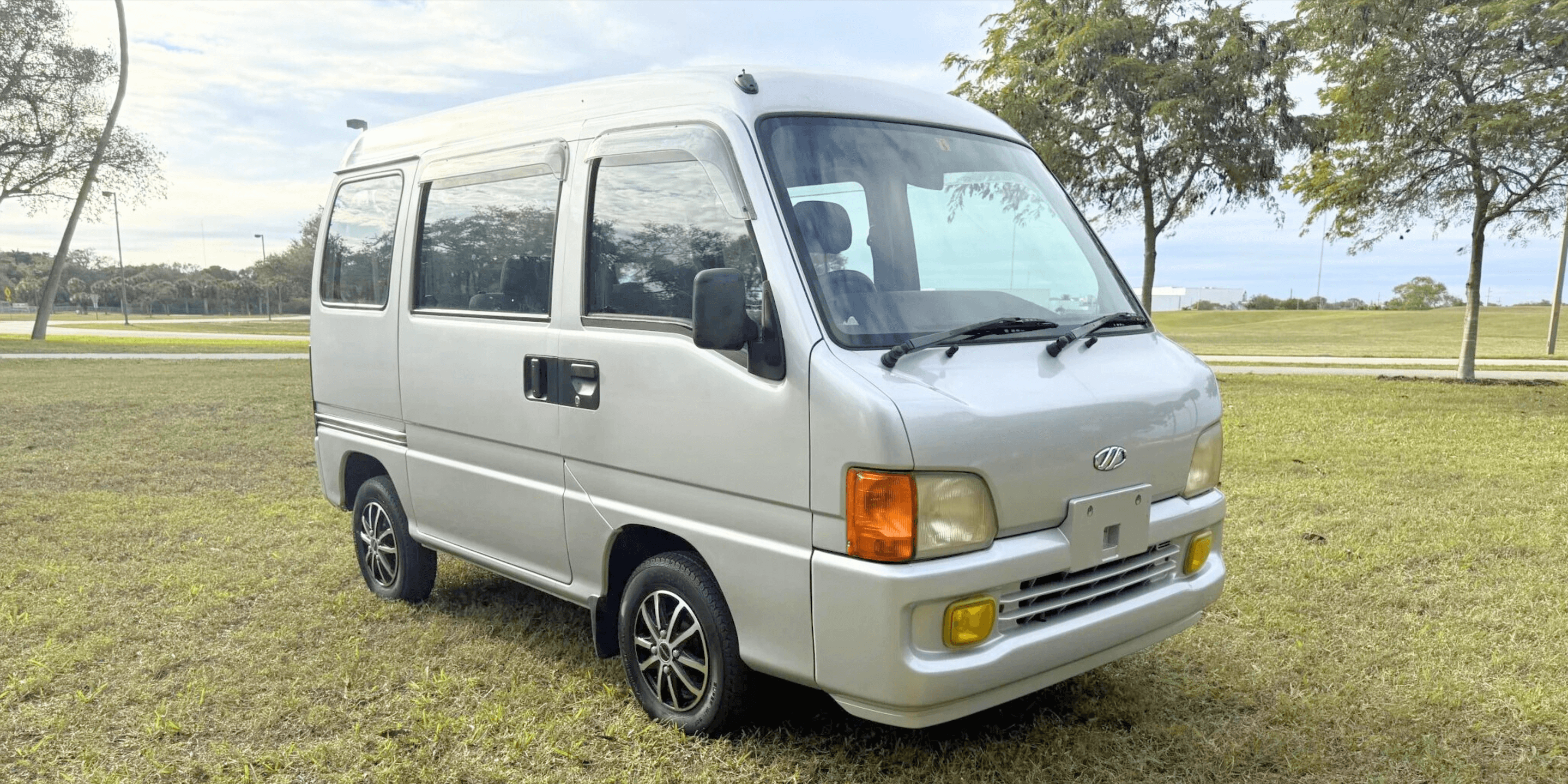 1999 Subaru Sambar TV2 Van in silver, showcasing clean exterior, spacious cabin, and original styling—perfect for upgrades, restoration, and parts sourcing.