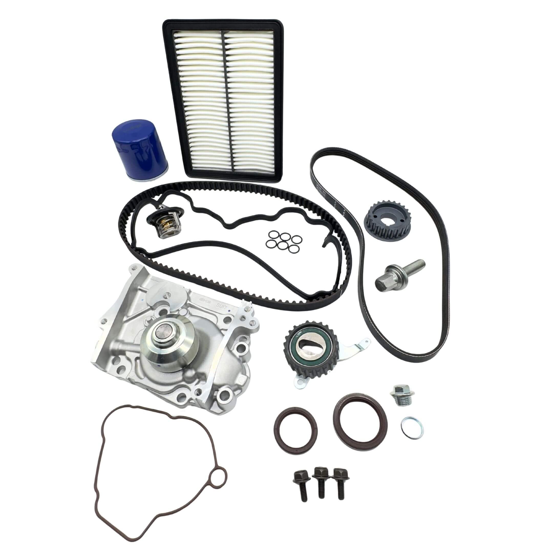 Timing Belt Kit - 17 Piece for Subaru Sambar Van TV1, TV2 Models (1999-2012) featuring essential components including belts, pulleys, and seals.