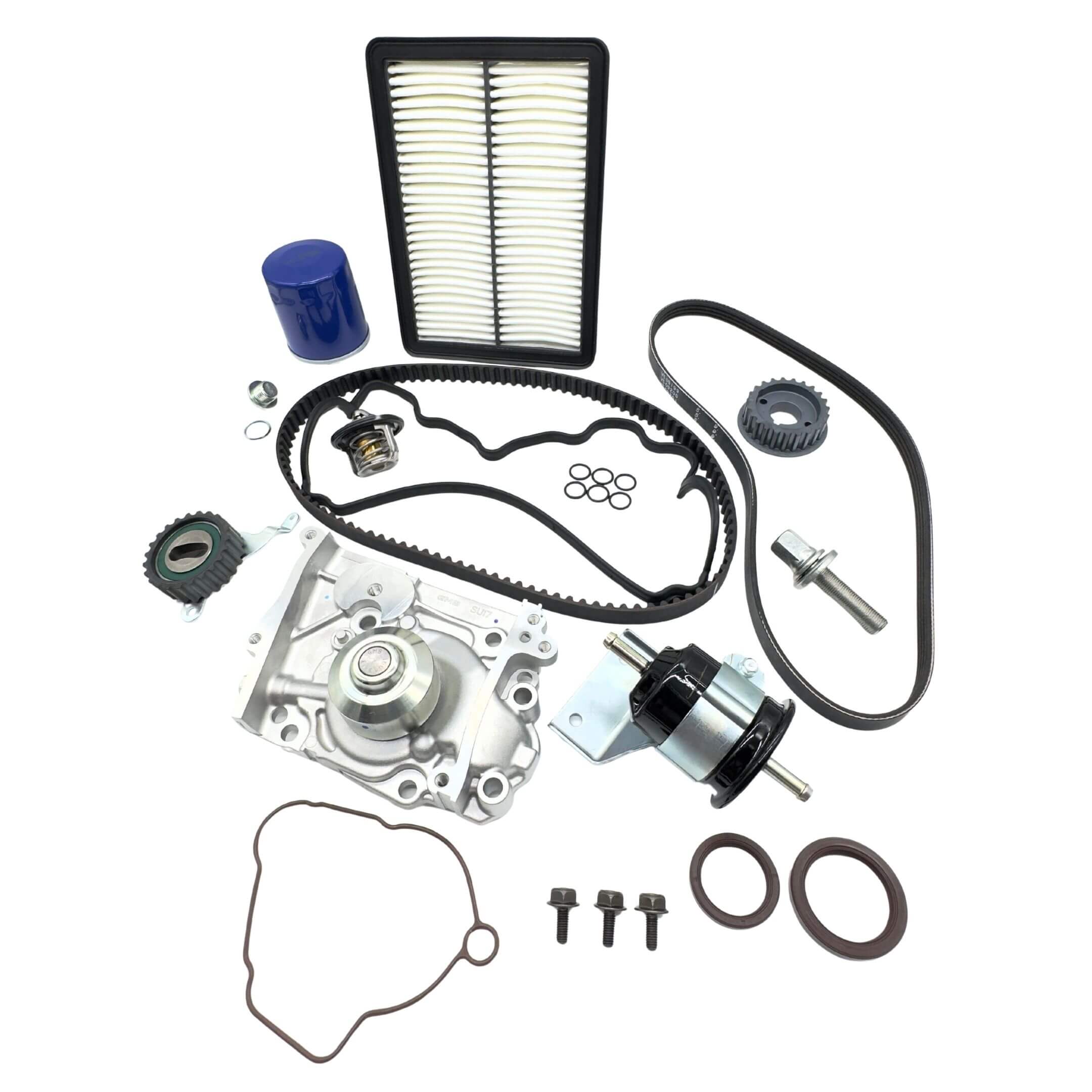 Timing Belt Kit - 18 Piece - Fuel Filter Type A for Subaru Sambar Van TV1, TV2 Models (1999-2012) featuring essential components including belts, filters, and gaskets.