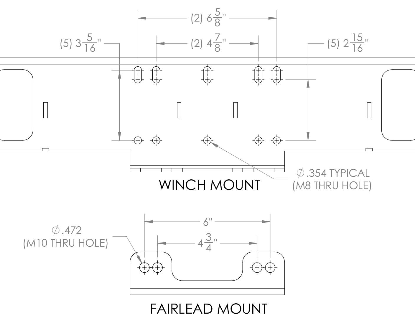 Technical diagram of Daihatsu Hijet Front Bumper with 2” Receiver, Type A, for S110P Model (1994-1998), featuring detailed measurements for winch and fairlead mounts.