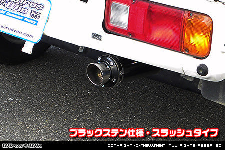 Honda Acty Exhaust Wirus Win D-Prime Muffler Slash Type in black stainless steel for GBD-HA7 model (1999-2010).