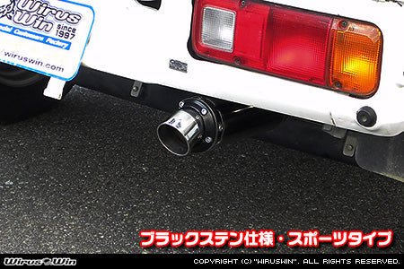 Wirus Win D-Prime Muffler Sport Type in black stainless steel for Honda Acty Truck GBD-HA7 model 1999-2010, showcasing sleek design and enhanced performance.