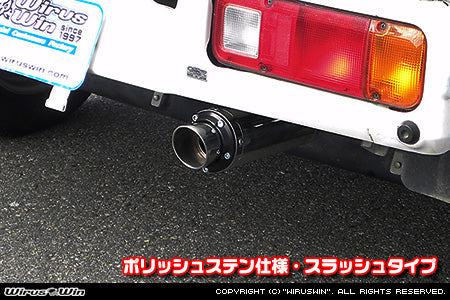 Wirus Win D-Prime Muffler Slash Type in polished stainless steel for Honda Acty Truck GBD-HA7 model (1999-2010).