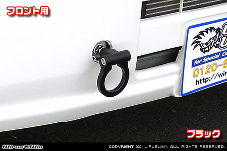 Honda Acty Front Tow Hook by Wirus Win, black, compatible with HA6 and HA7 models from 1999-2009.