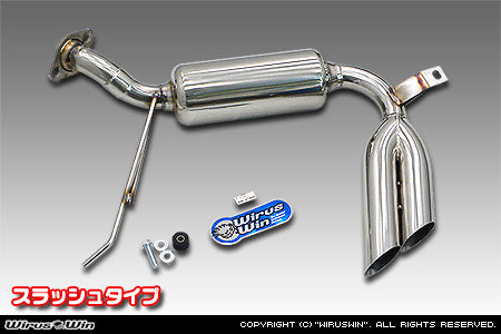 Wirus Win Side Muffler Slash Type stainless exhaust for Honda Acty Truck GBD-HA6 model 1999-2010, featuring a dual outlet design.