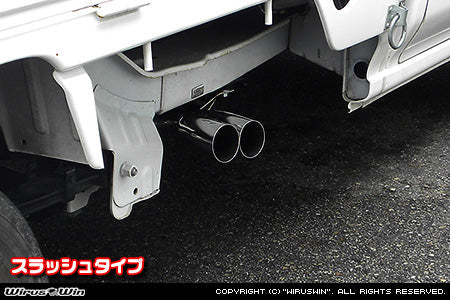 Wirus Win Side Muffler Slash Type, stainless steel exhaust for Honda Acty Truck GBD-HA6 model, 1999-2010, featuring dual chrome tips.