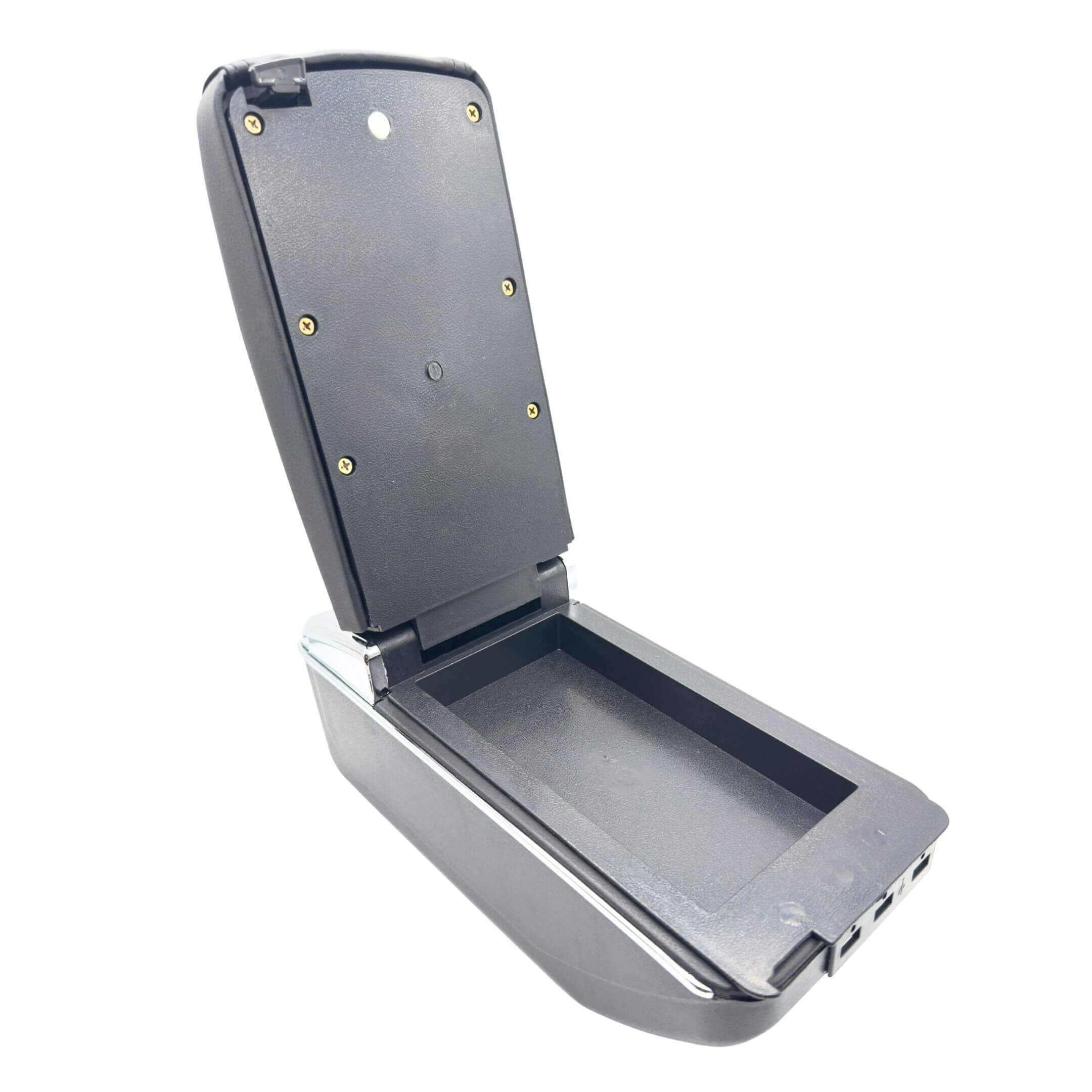 Armrest Console with USB Ports for Subaru Sambar Truck TT1, TT2 Models (1999-2012) featuring a sleek black design and spacious storage compartment.