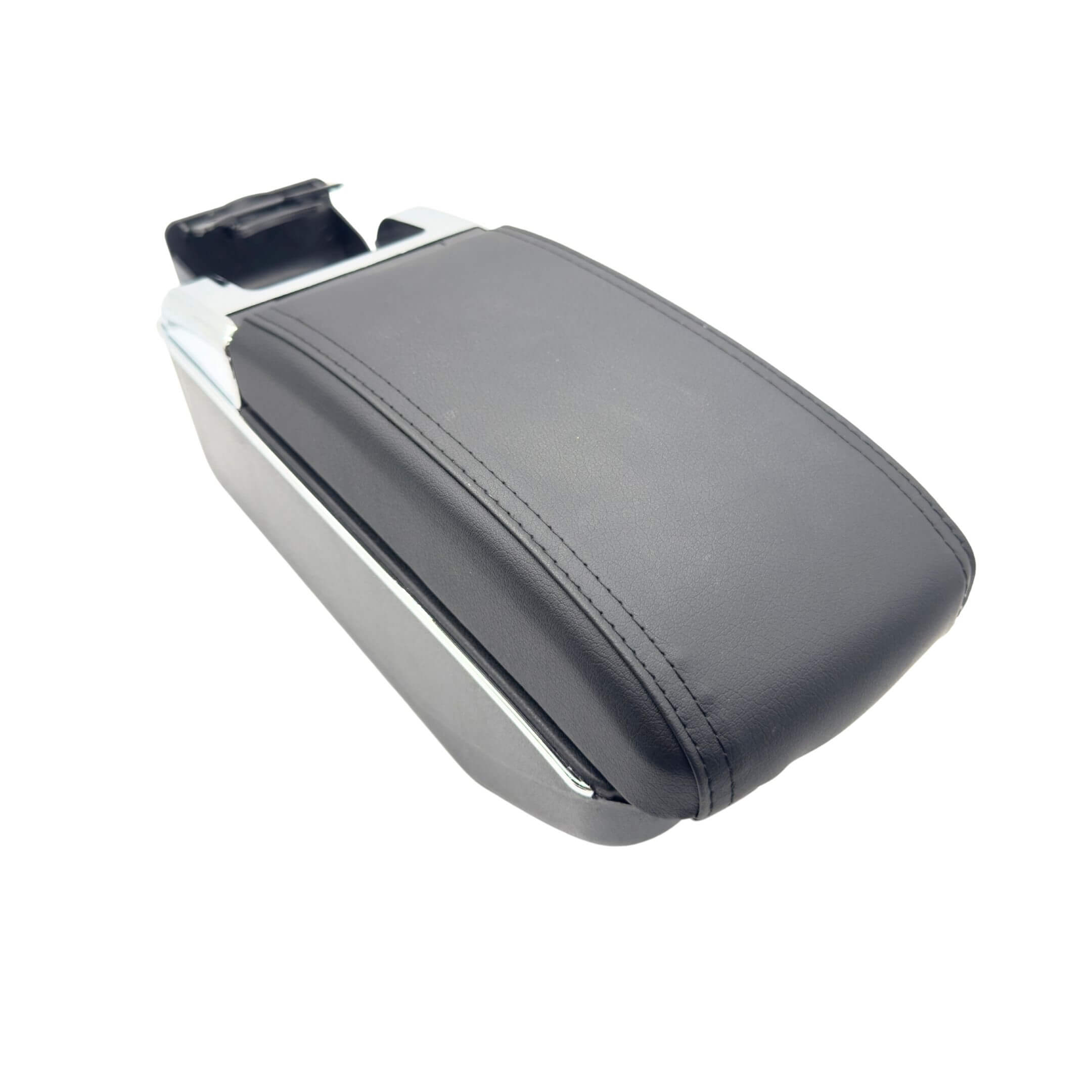 Armrest Console with USB Ports for Subaru Sambar Truck TT1, TT2 Models (1999-2012) featuring sleek black leather design and chrome accents.
