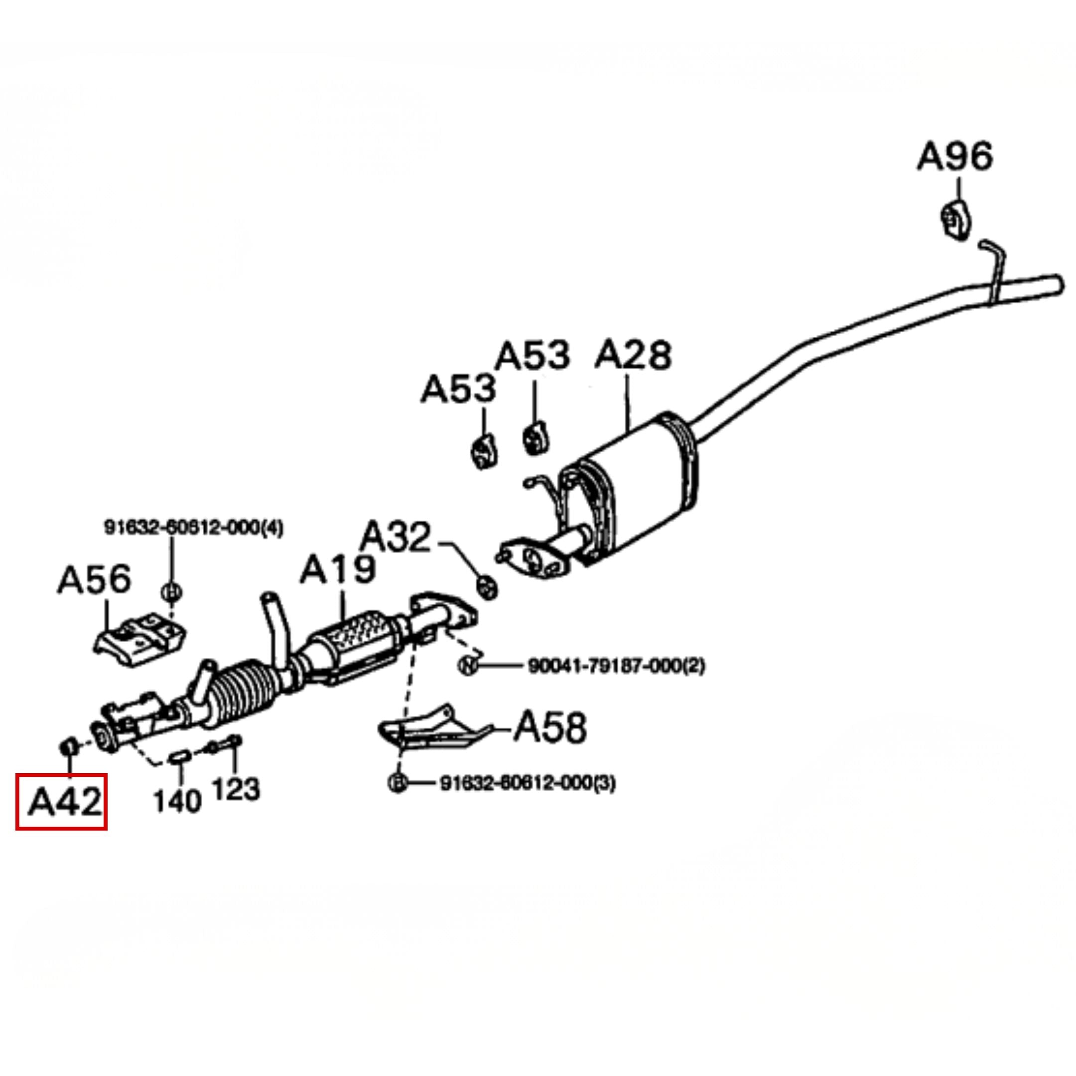 Exhaust Pipe Front Joint Gasket for EFNS Engines in Daihatsu Hijet S100 and S110 models (1994-1998), featuring detailed schematic placement.