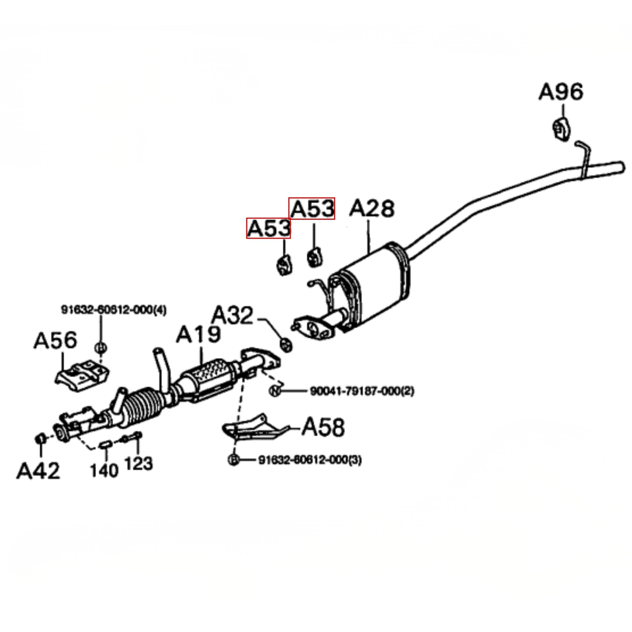 Exhaust Pipe Support Cushion No. 2 for Daihatsu Hijet S100-S130 models (1994-1998) with detailed schematic illustration.