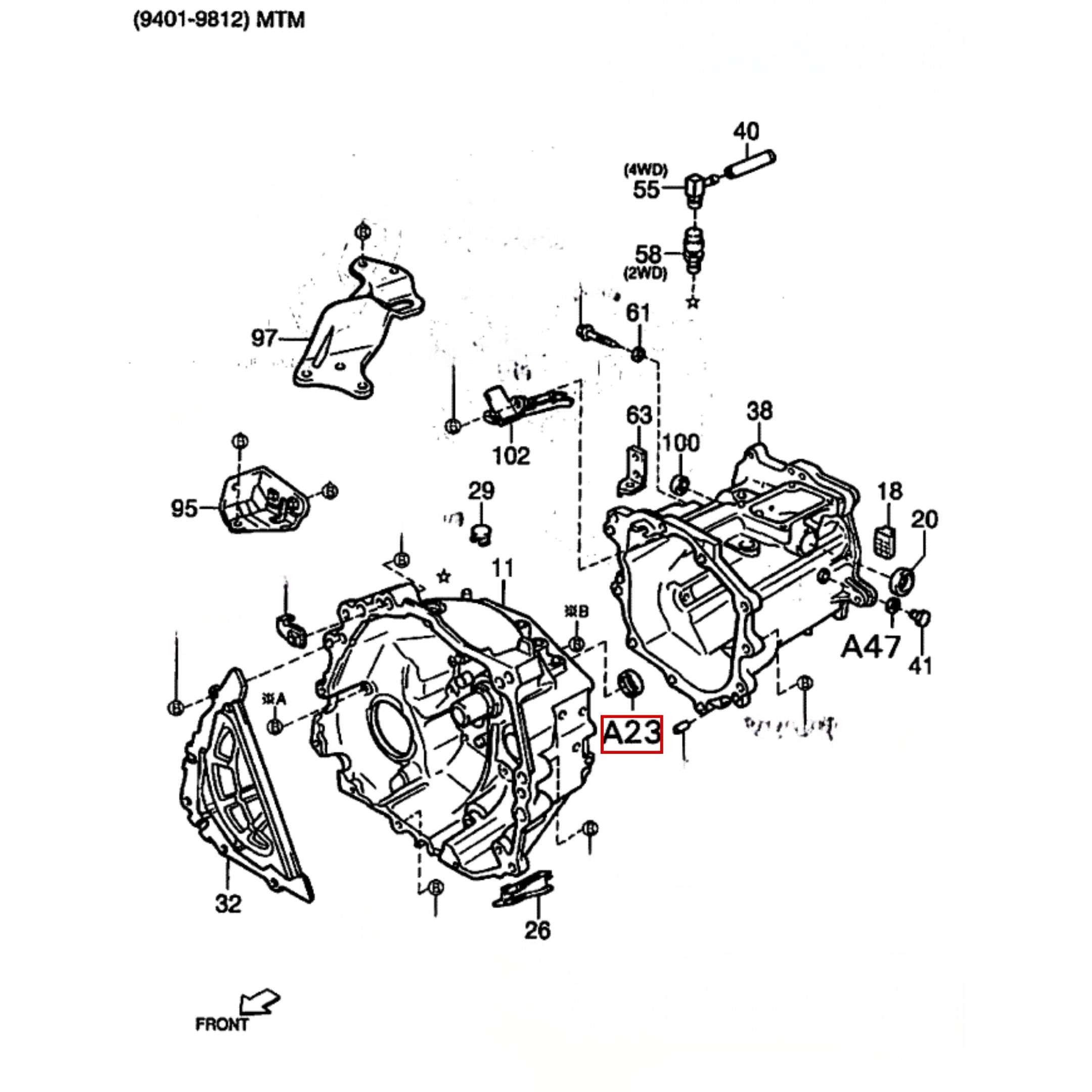 Front Input Shaft Oil Seal for Daihatsu Hijet S100-S130 Models (1994-1998) with detailed transmission diagram.