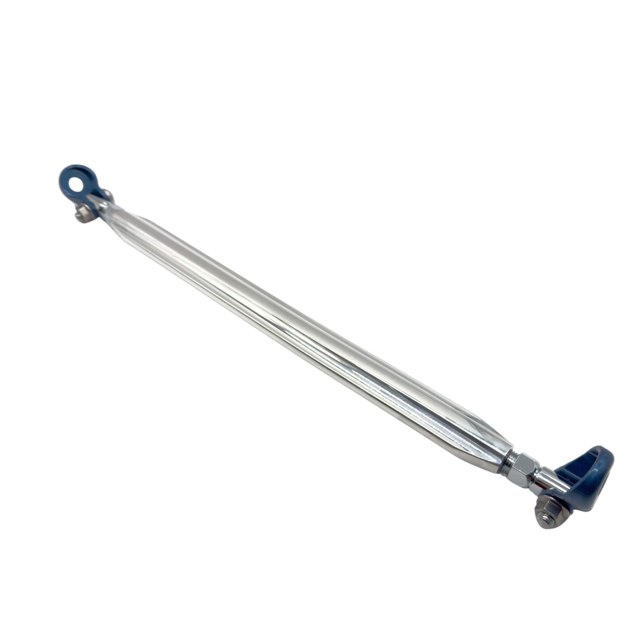 Front Lower Arm Bar by Kawai Manufacturing for Honda Acty Van HH5, HH6 models (1999-2019) featuring a sleek, metallic design with blue end fittings.