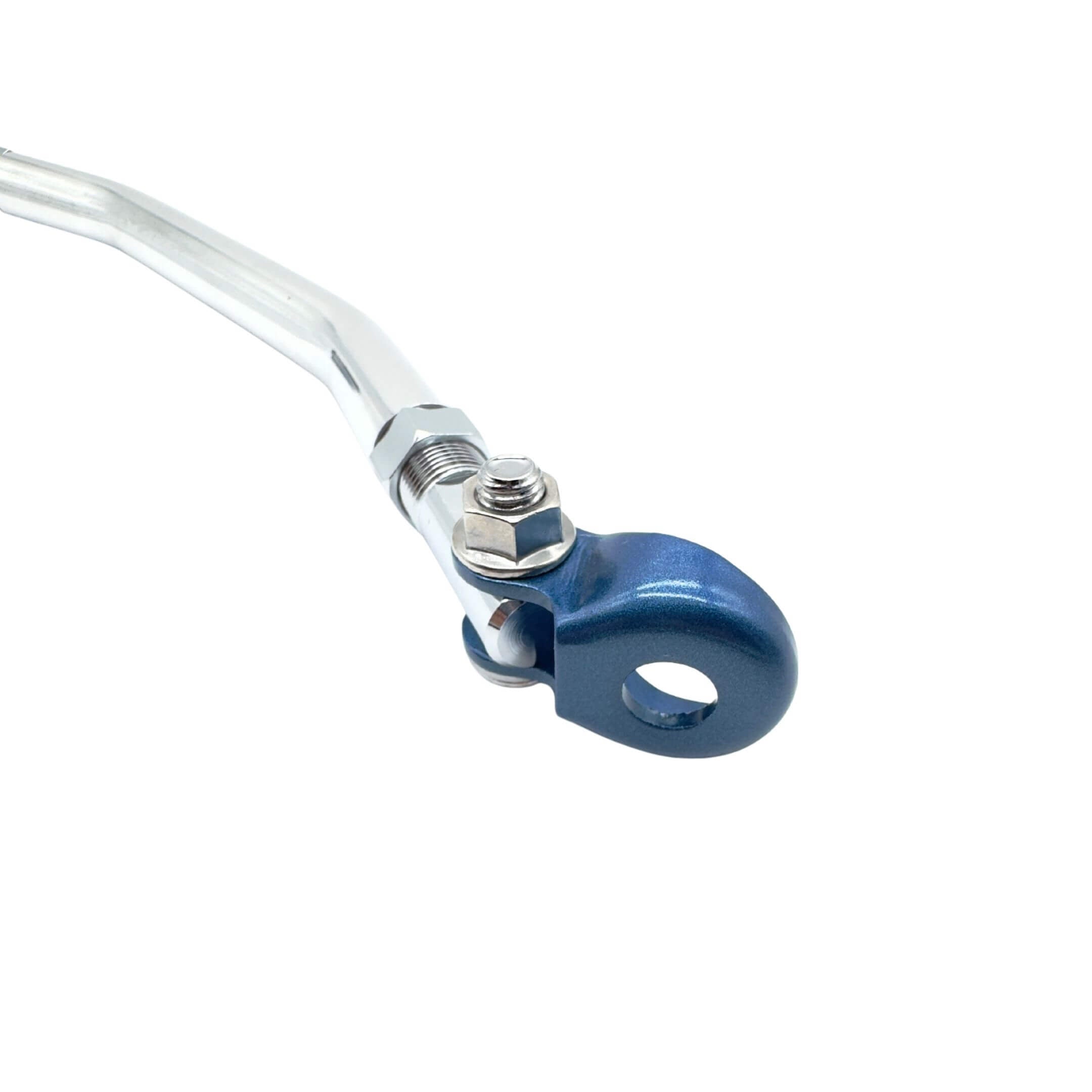 Front Lower Arm Bar by Kawai Manufacturing for Subaru Sambar Truck TT1, TT2 Models (1999-2012) featuring a sleek metallic design with a blue mounting bracket.