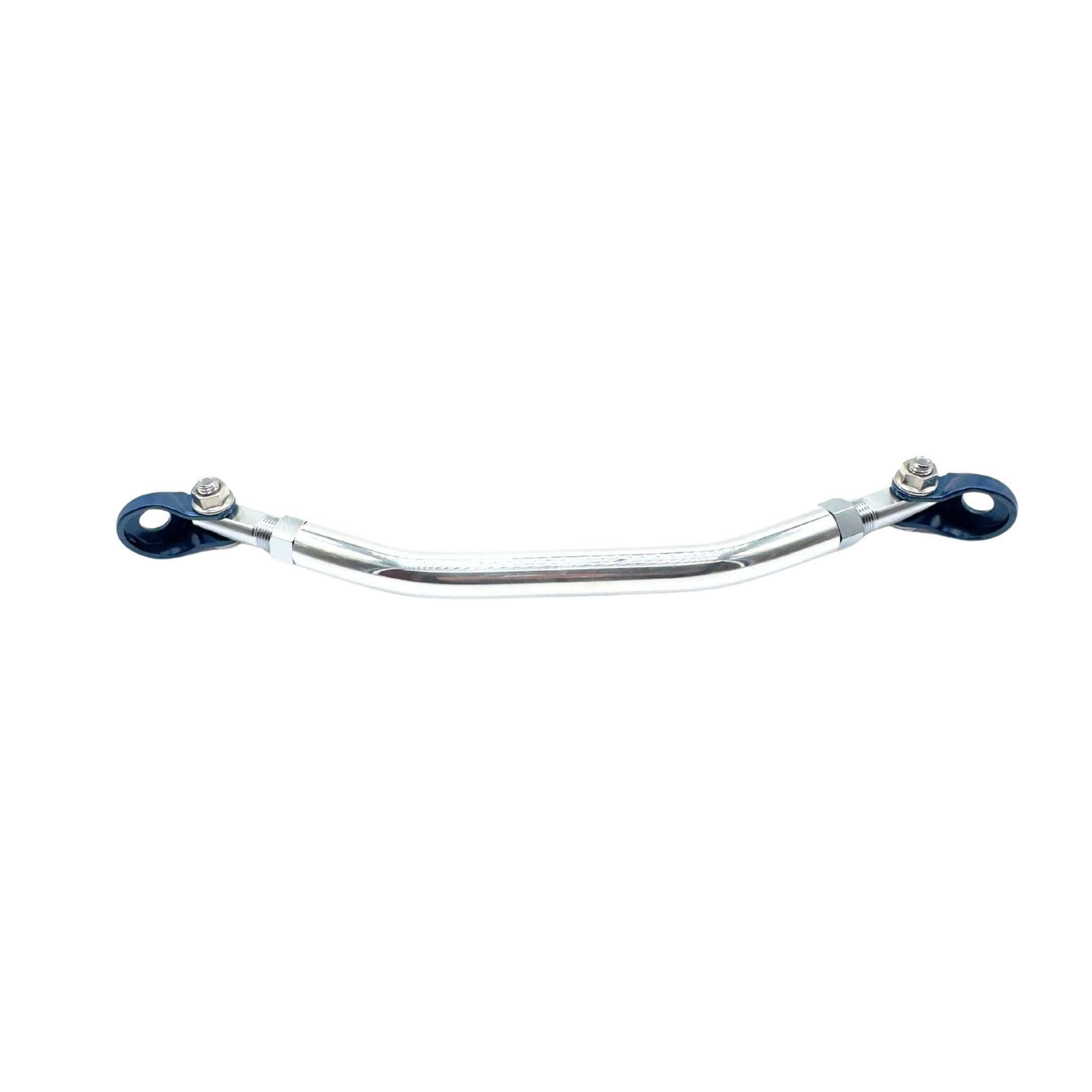Front Lower Arm Bar by Kawai Manufacturing for Subaru Sambar Truck TT1, TT2 Models (1999-2012) featuring a sleek metallic design with blue end mounts.