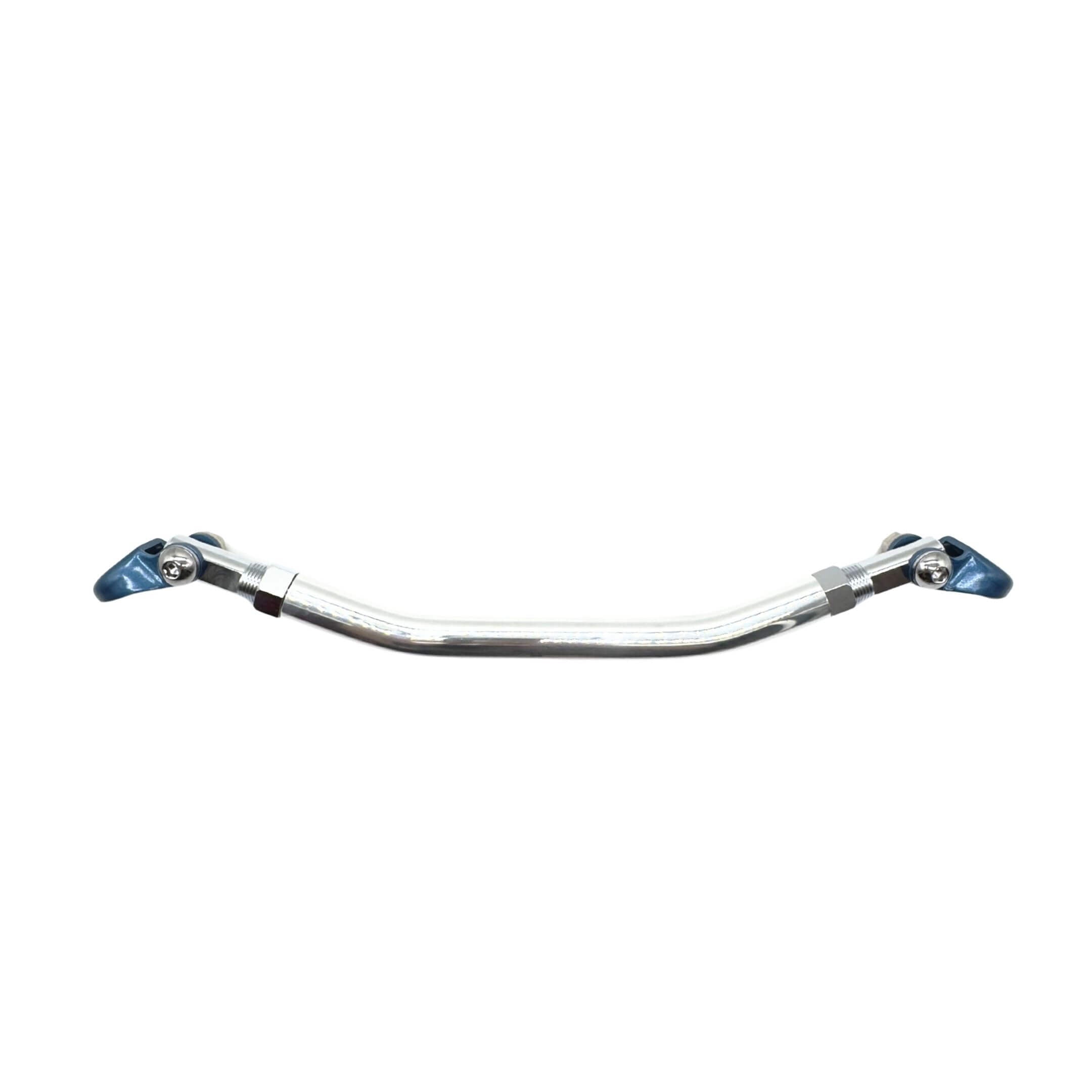 Front Lower Arm Bar by Kawai Manufacturing for Subaru Sambar Truck TT1, TT2 Models (1999-2012) featuring a sleek, metallic design with blue end mounts.