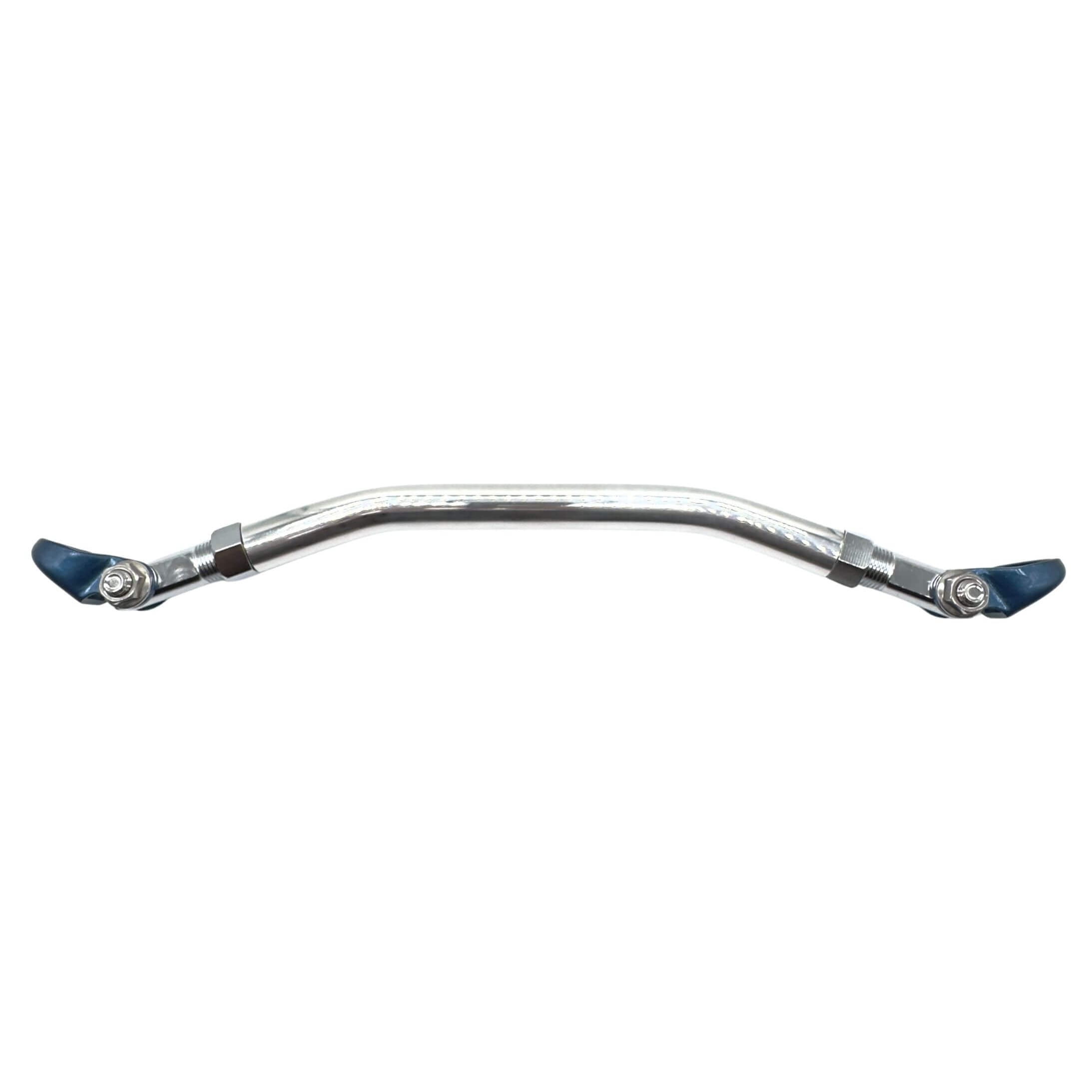 Front Lower Arm Bar by Kawai Manufacturing for Subaru Sambar Truck TT1, TT2 Models (1999-2012) featuring a sleek, metallic design with blue end fittings.