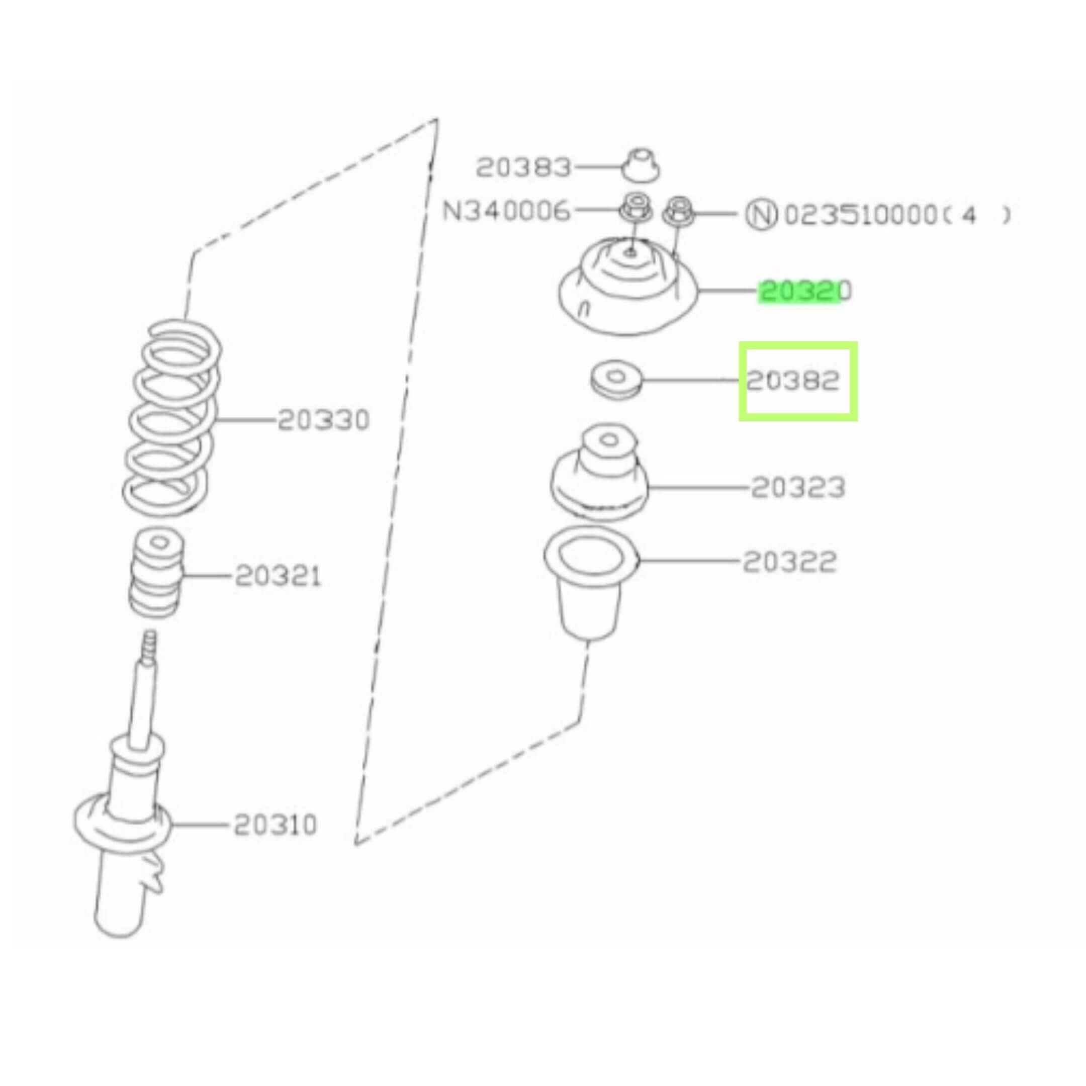 Front Strut Mount Kit for Subaru Sambar Wagon TW1, TW2 (1999-2012) featuring OEM replacement parts with detailed assembly diagram.
