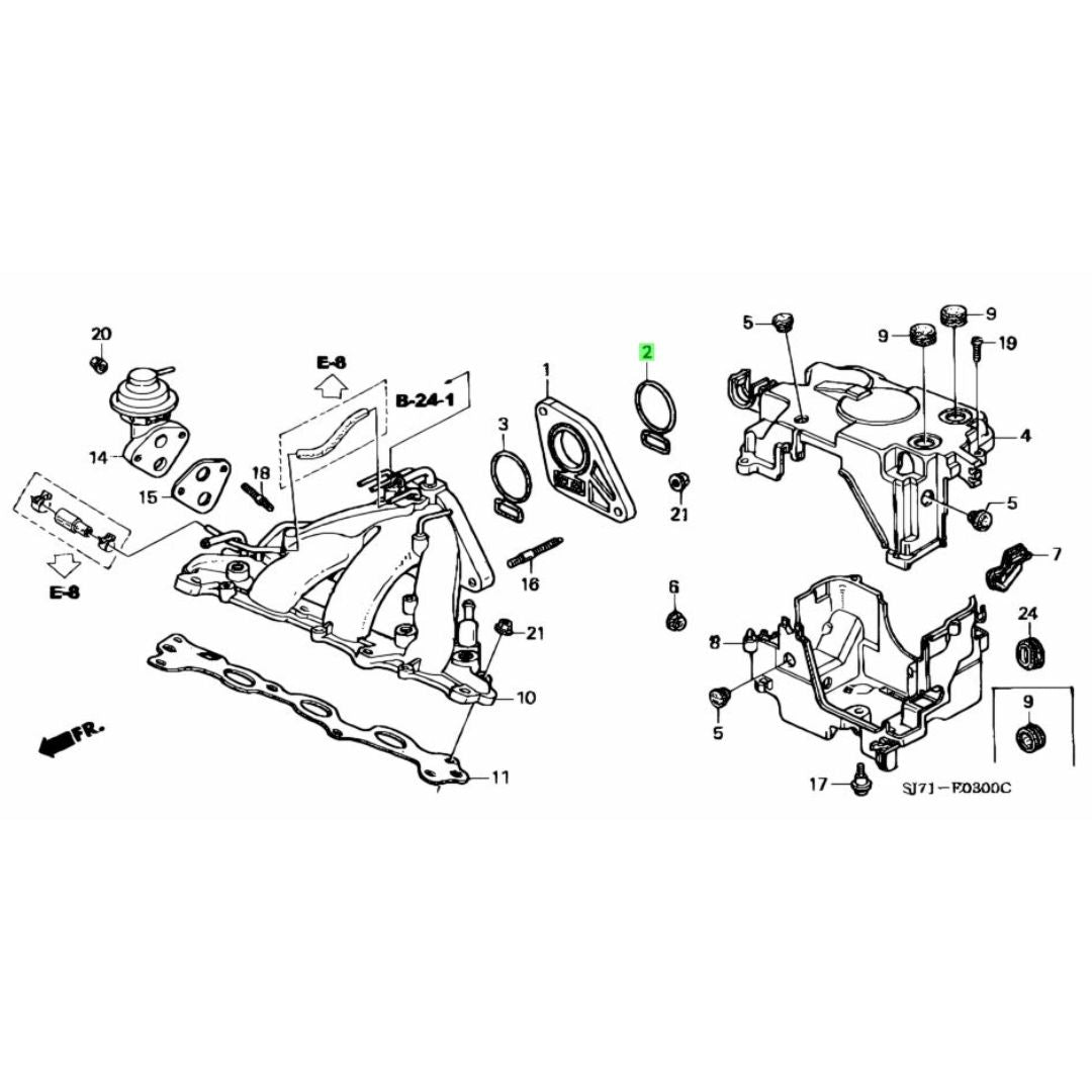 Diagram of Carburetor O-Ring Mount placement on Honda Acty Truck HA3, HA4 Models 1990-1999, highlighting engine components and O-Ring location