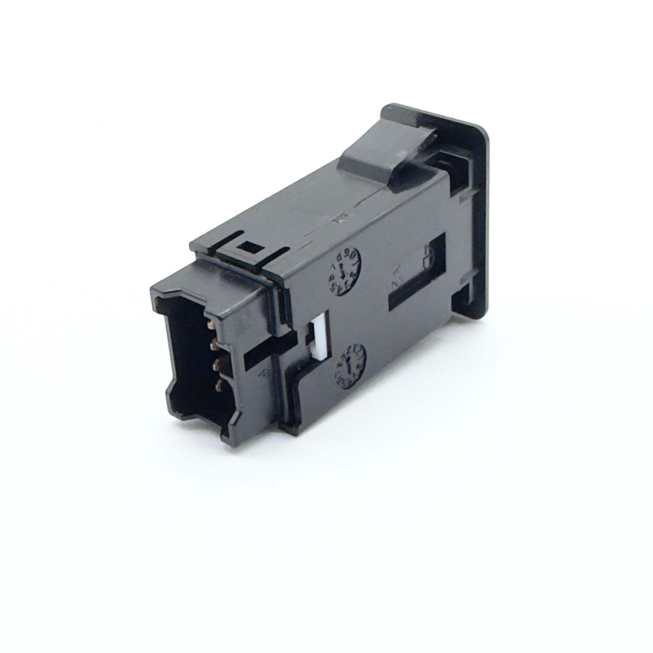 Hazard Lights Button Assembly for Subaru Sambar Truck TT1, TT2 Models (1999-2012) featuring a black rectangular design with connector pins.