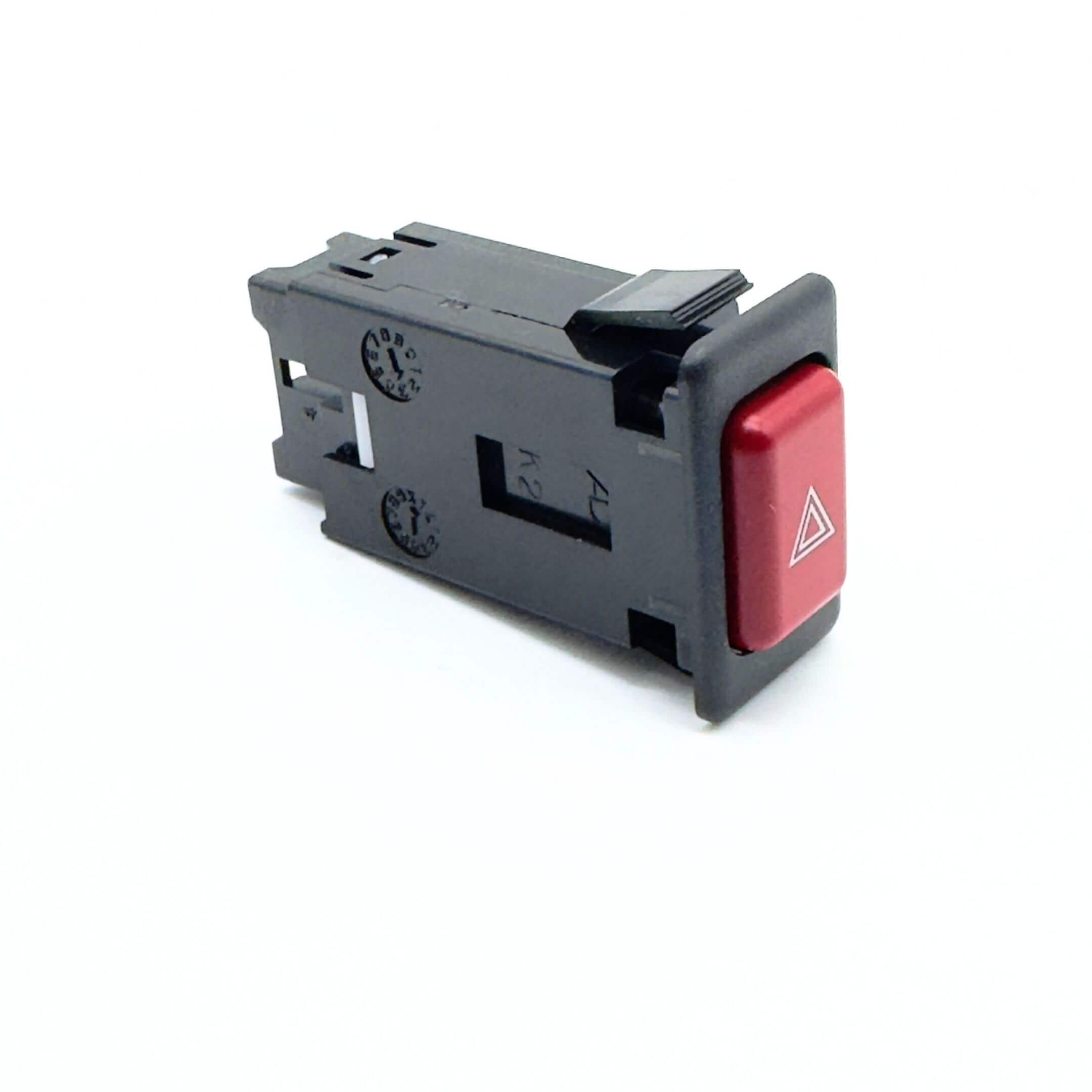 Hazard Lights Button Assembly for Subaru Sambar Wagon TW1, TW2 Models (1999-2012) featuring a red triangle symbol on a black housing.