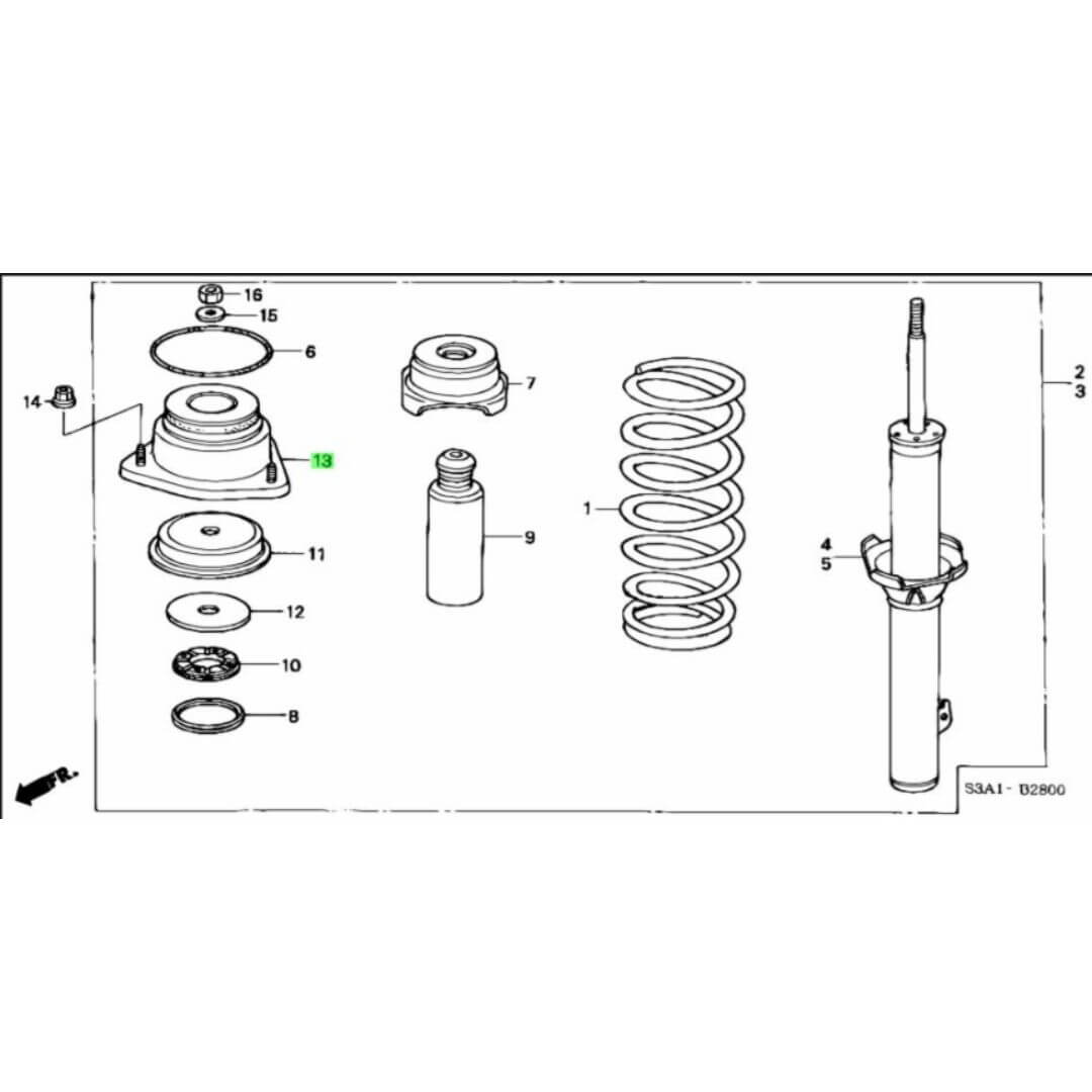 Honda parts diagram showing front strut mount 51920-S3A-014 placement in the Honda Acty Truck HA8, HA9 front suspension, models 2009-2022.
