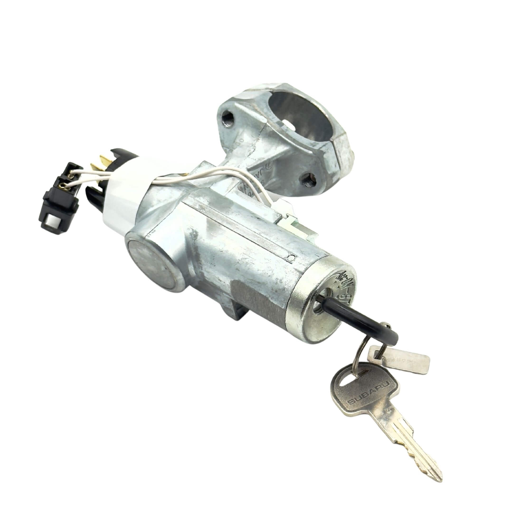 Ignition Switch & Steering Lock Assembly for Subaru Sambar Wagon TW1, TW2 Models (1999-2012) featuring a metal casing and attached keys.