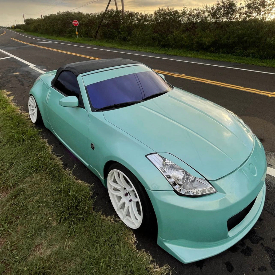 Mint Green Convertible with Omnique Amethyst Purple Tint – Convertible with Omnique Amethyst Purple tint, offering a stylish and functional upgrade.