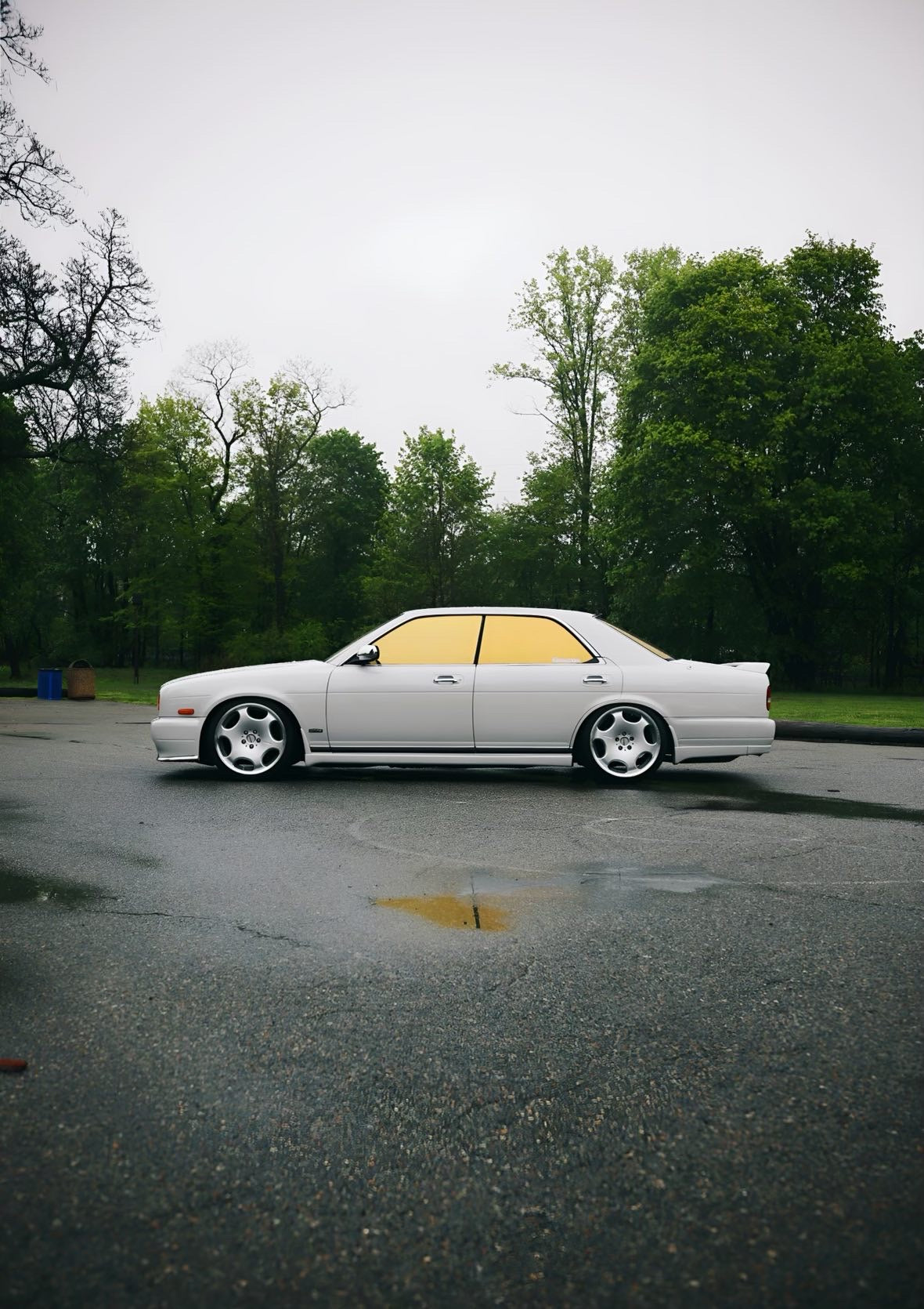 Classic sedan with Omnique Phantom Gold tint on the side windows, providing a luxurious gold finish.