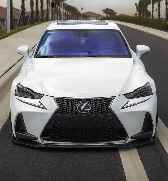 Lexus sedan with Omnique IOLITE tint applied on the windshield, providing a premium color-shifting appearance.