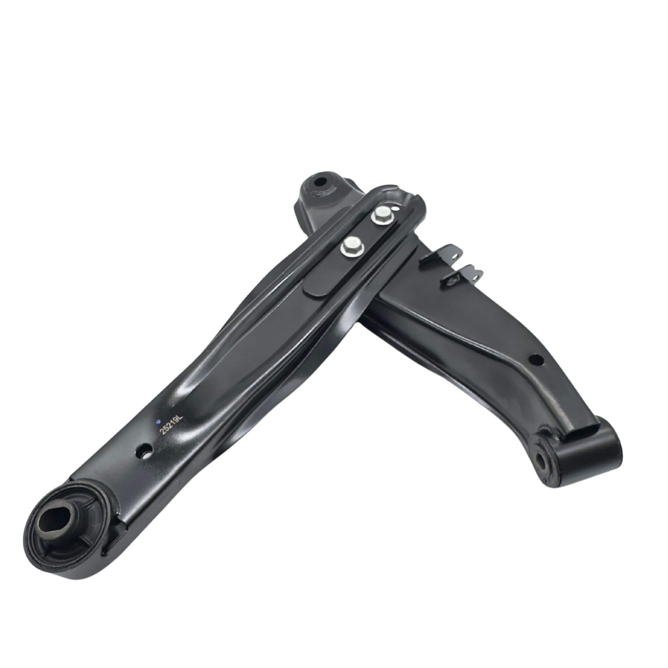 Lower Control Arm - Left for Subaru Sambar Truck TT1, TT2 Models (1999-2012) featuring durable black metal construction with mounting points.