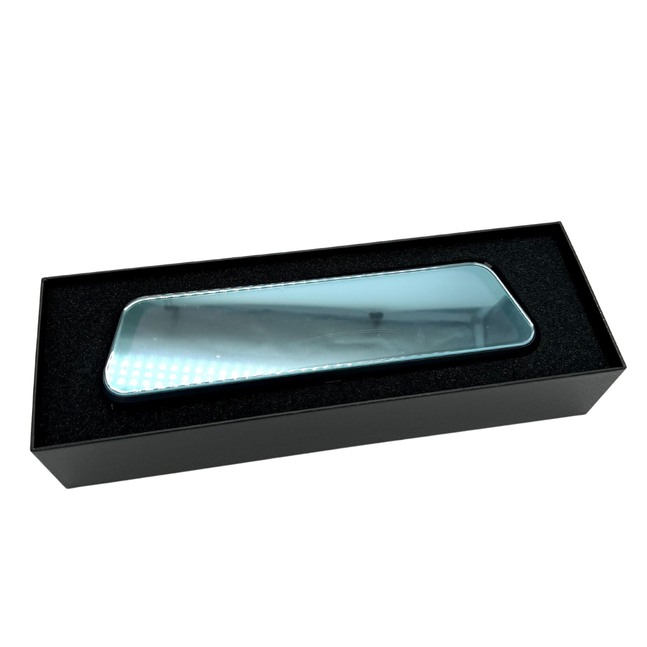 10-inch streaming rearview mirror DVR features: 1080P, dual lens, loop recording, night vision, G-sensor.