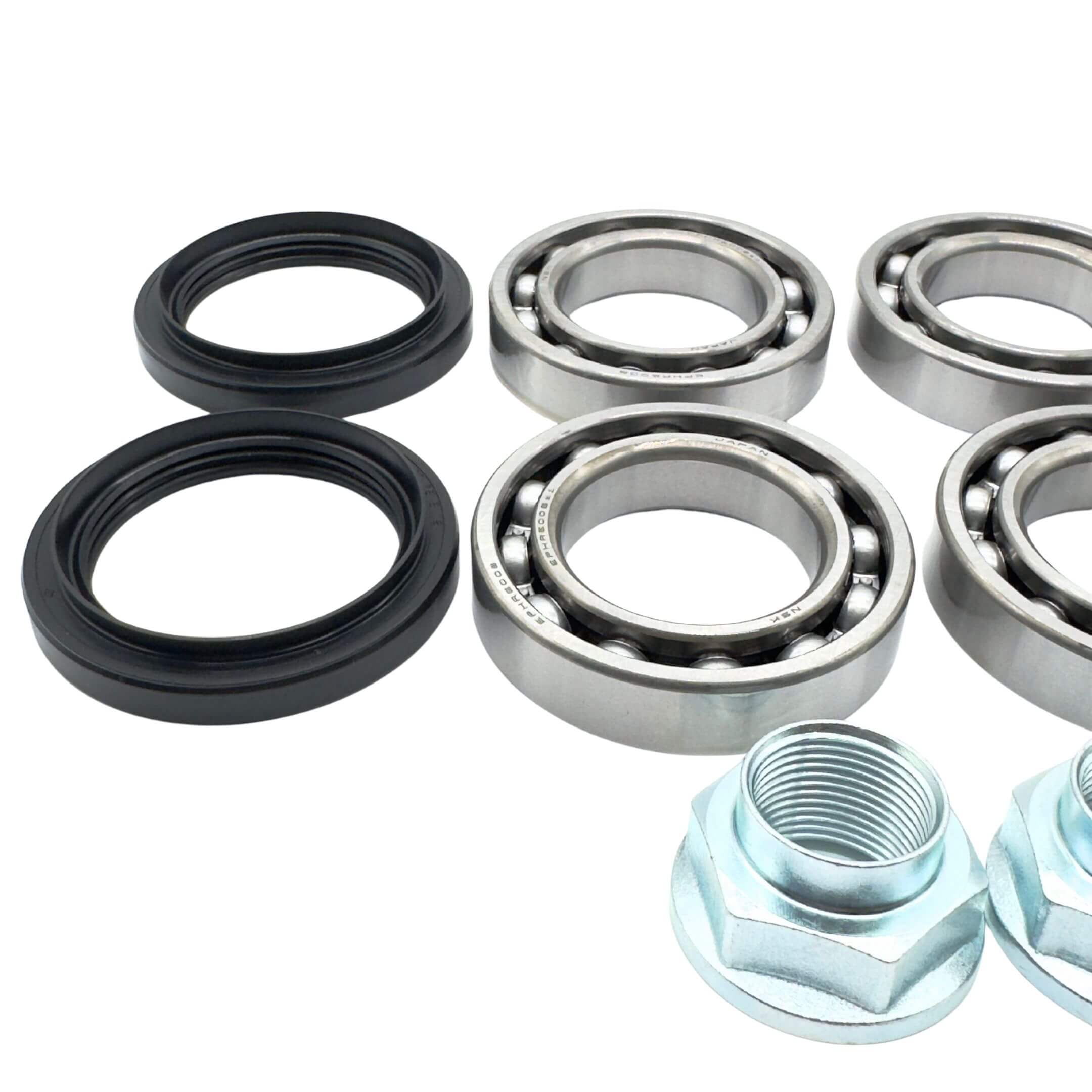 Rear Wheel Bearing & Oil Seal Complete Kit for Subaru Sambar Truck TT1, TT2 Models (1999-2012) featuring durable metal bearings and black oil seals.
