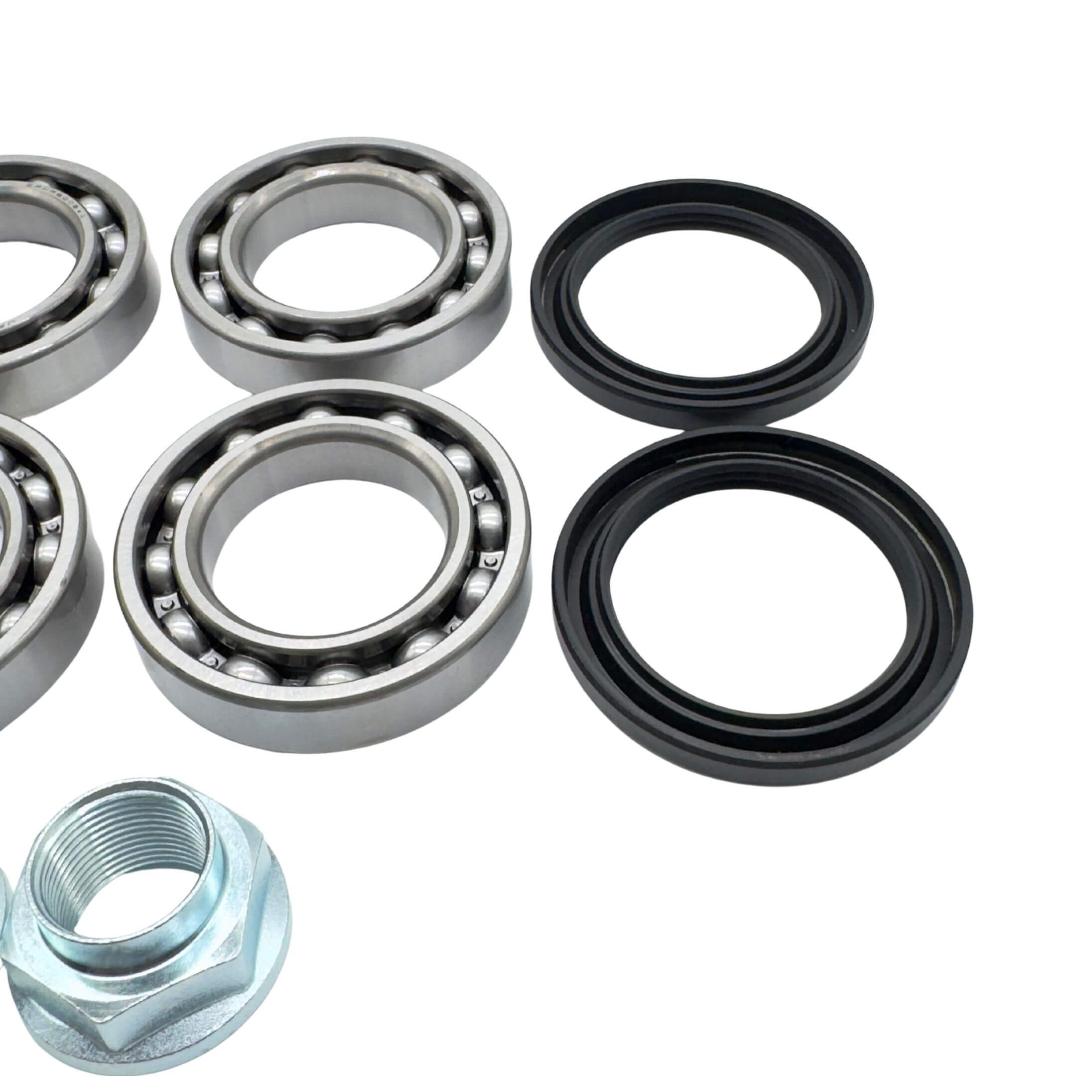 Rear Wheel Bearing & Oil Seal Complete Kit for Subaru Sambar Truck TT1, TT2 Models (1999-2012) featuring durable metal bearings and black rubber seals.