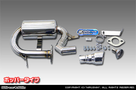 Wirus Win Compact Popper Muffler with Catalytic Converter for Subaru Sambar Van GDTV1, GDTV2, LETV1, LETV2 Models 2001-2012, stainless steel exhaust system components displayed.