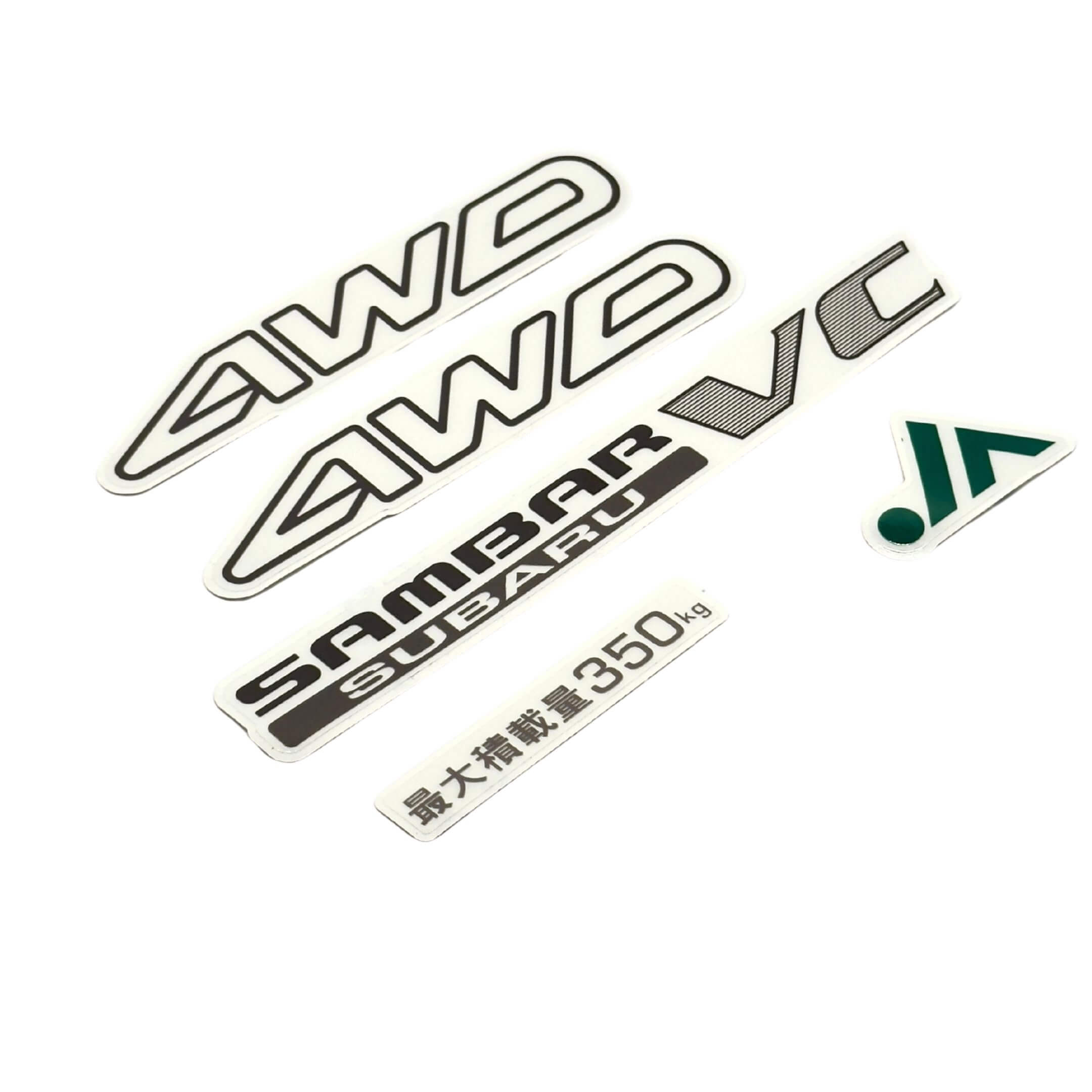 4WD VC JA Decal Set for Subaru Sambar Truck TT1, TT2 Models (1999-2012) featuring AWD, VC, and Subaru branding.