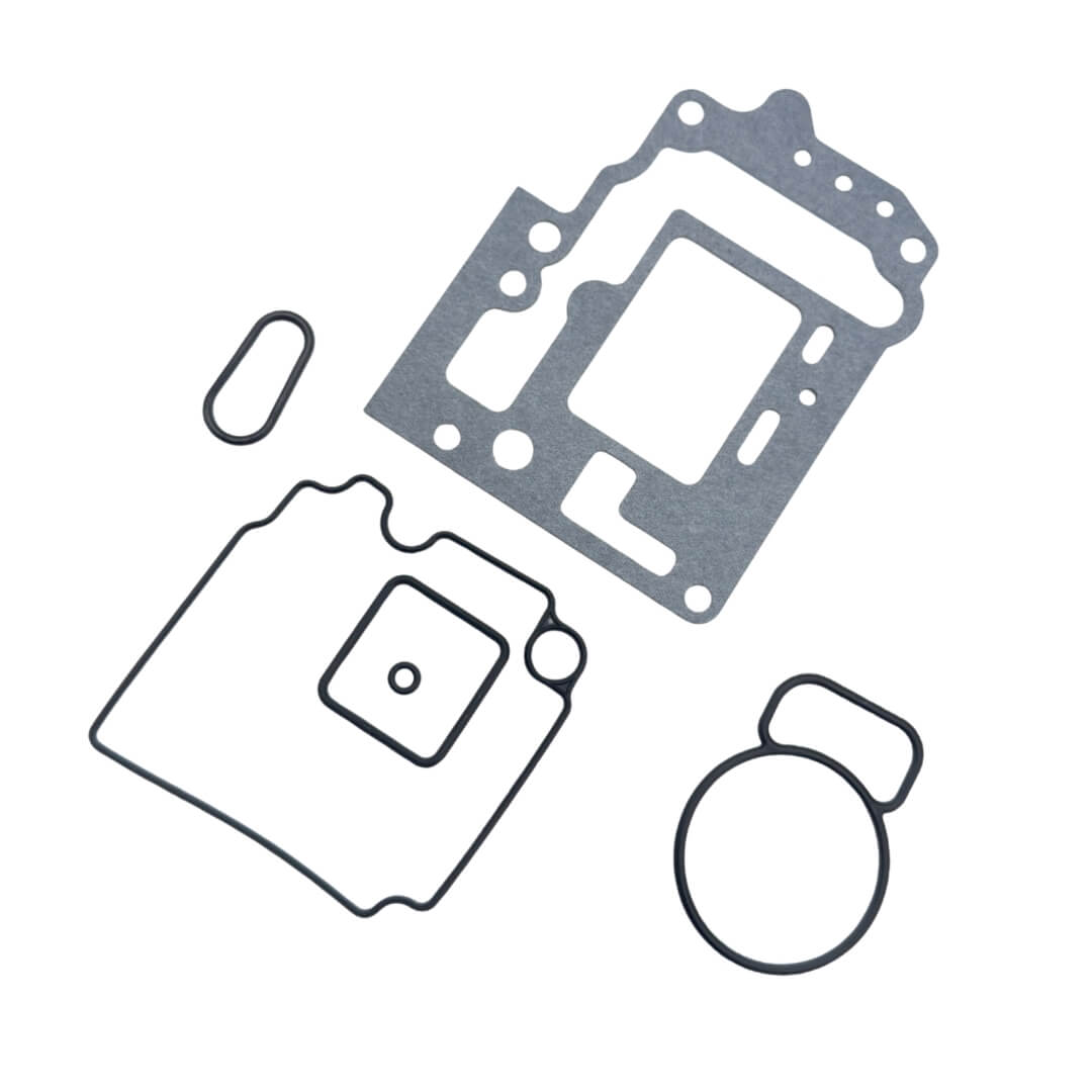 6-piece carburetor gasket rebuild kit for 1990-1998 Subaru Sambar KV3 and KV4 trucks, showing part numbers 16293KA020, 16186KA030 and 16158KA200 arranged diagonally.