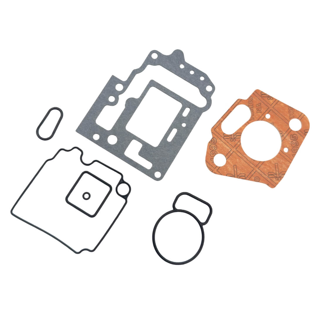 7-piece carburetor gasket rebuild kit for 1990-1998 Subaru Sambar KV3 and KV4 trucks, including part numbers 16293KA020, 16186KA030, 16158KA200 and 16173KA141.