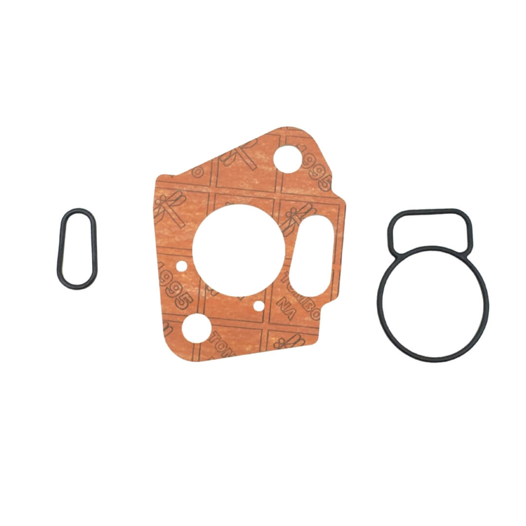3-piece carburetor gasket to intake manifold rebuild kit for 1990-1998 Subaru Sambar KV3 and KV4 trucks, showing part numbers 16293KA020, 16186KA030 and 16173KA141 arranged diagonally.