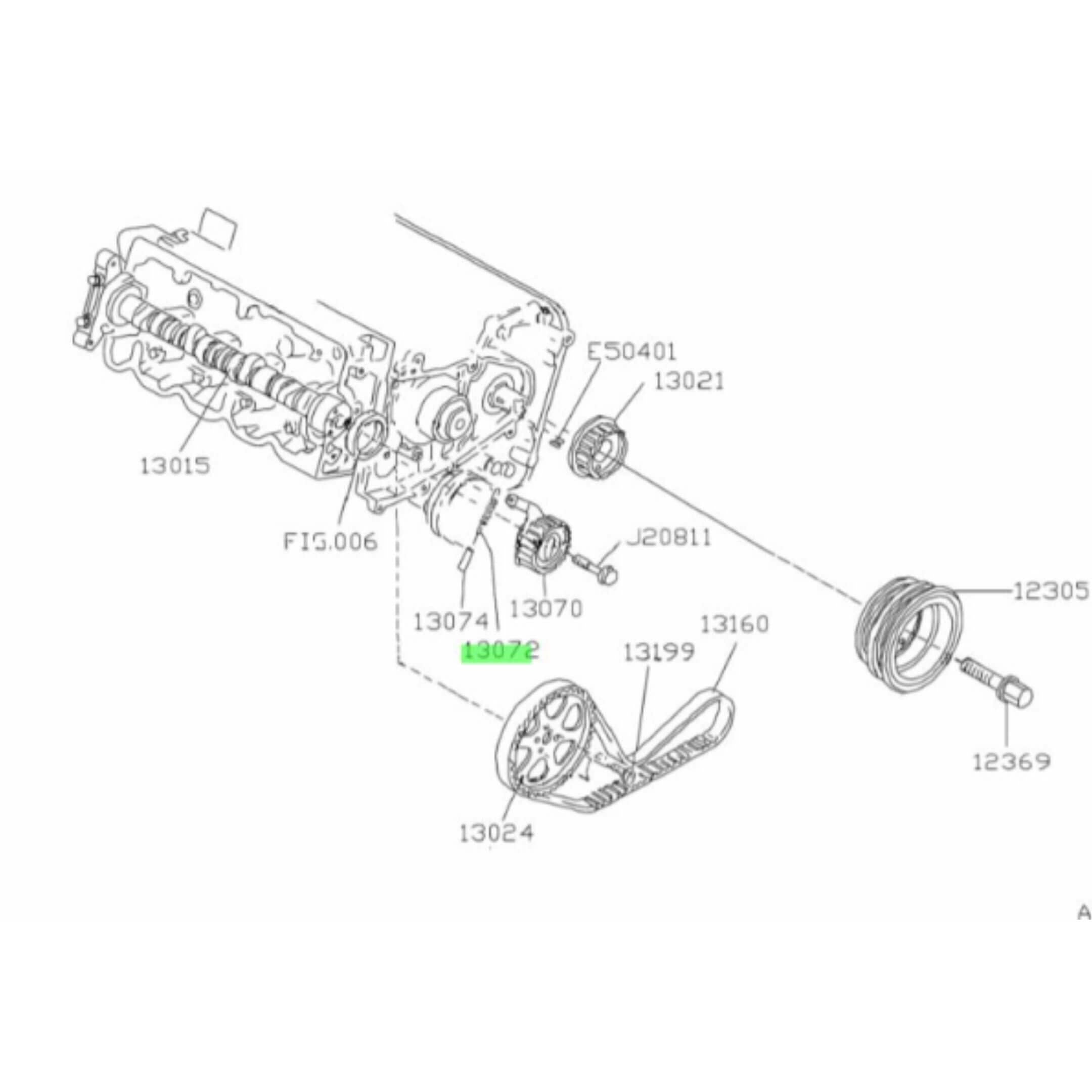 Tensioner Spring for Subaru Sambar Van TV1, TV2 Models (1999-2012) with detailed diagram of engine components and part numbers.