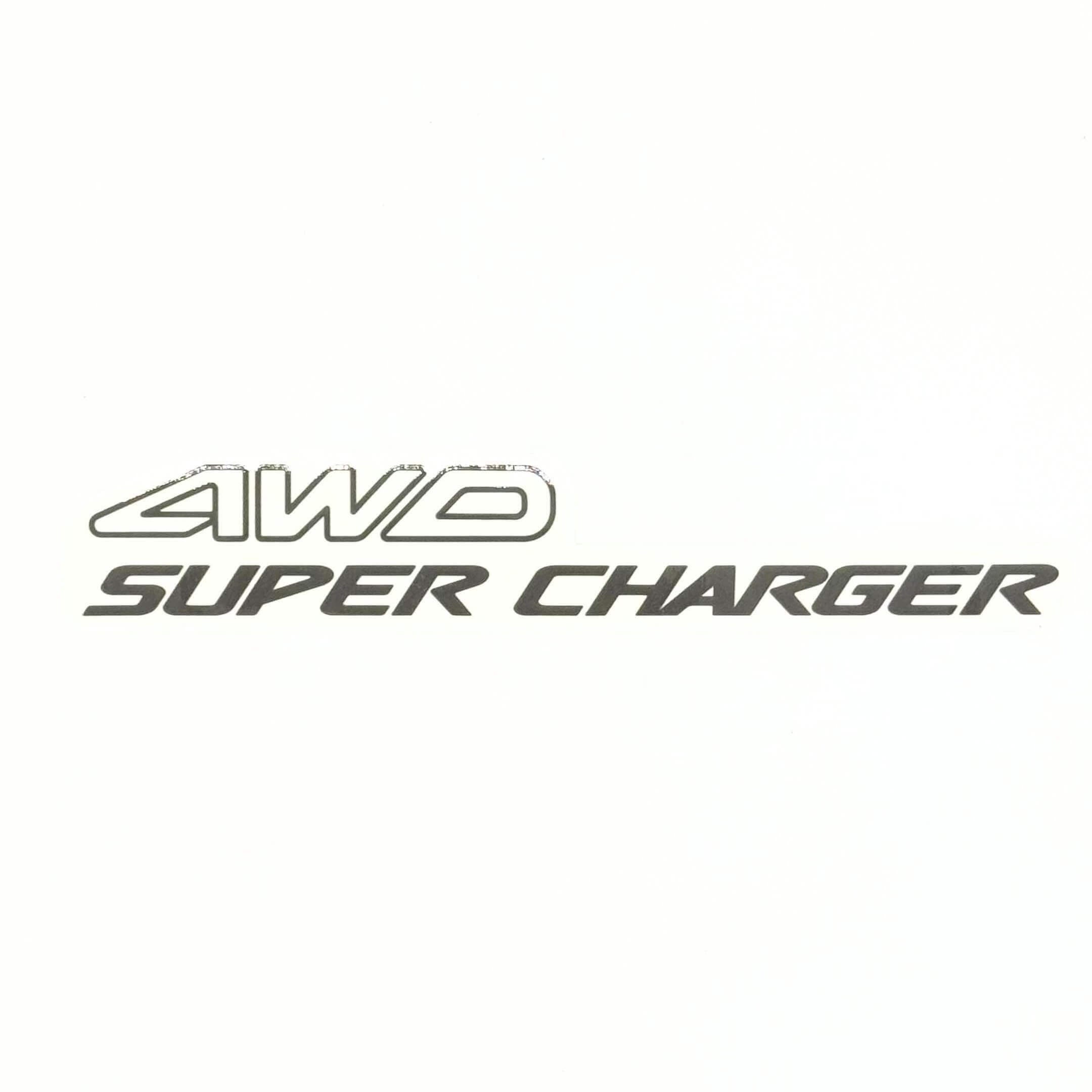 4WD Super Charger Decal for Subaru Sambar Truck TT1, TT2 Models (1999-2012) featuring bold black lettering on a white background.