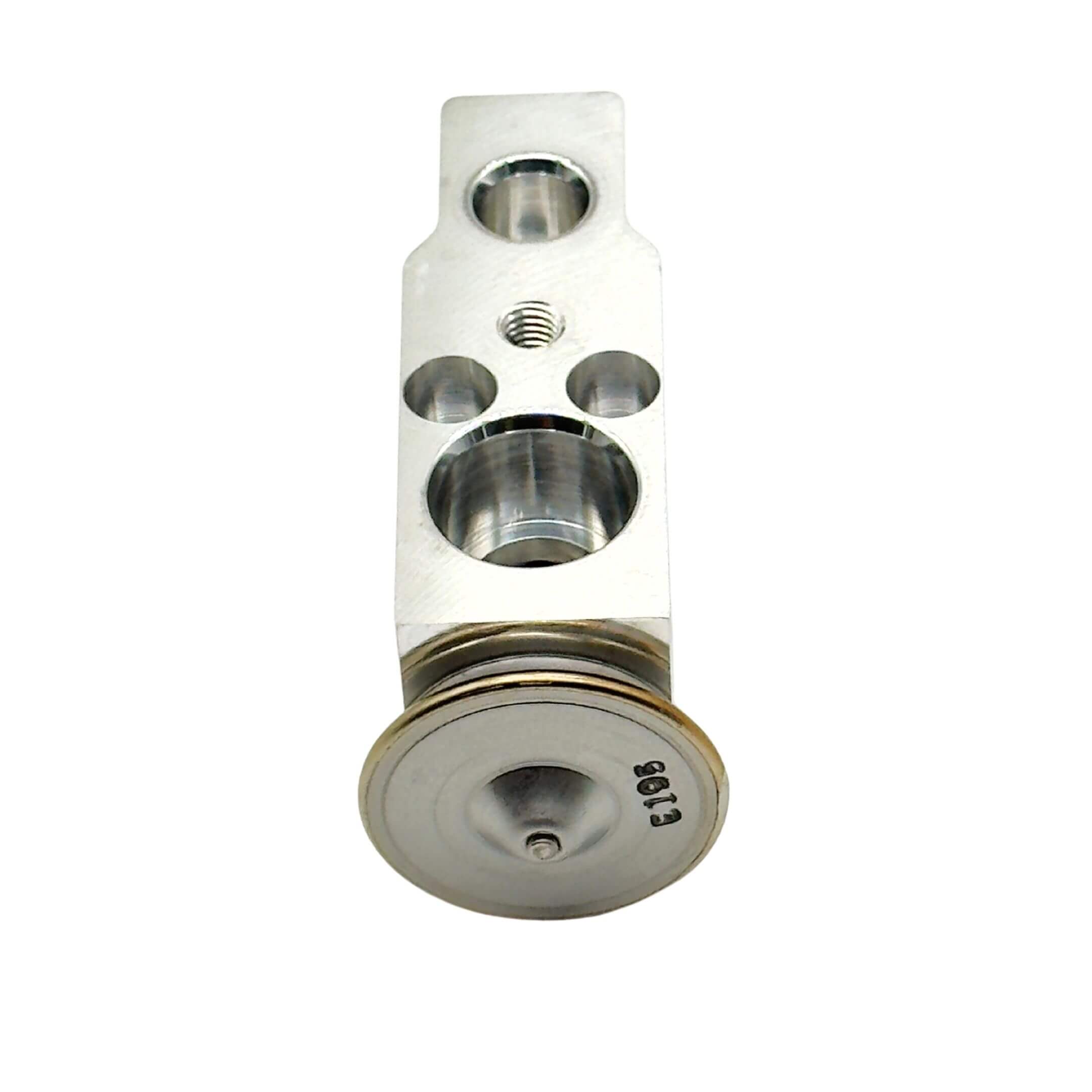 A/C Expansion Valve for Subaru Sambar Wagon TW1, TW2 Models (1999-2012) featuring a compact, metallic design with multiple circular ports.