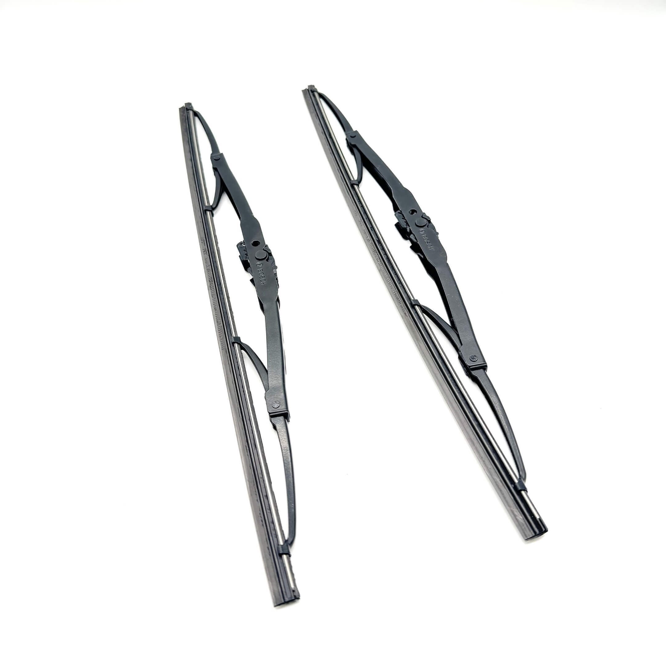 Bosch wiper blades designed for Subaru Sambar Truck TT1, TT2 models (1999-2012), featuring a sleek black design.