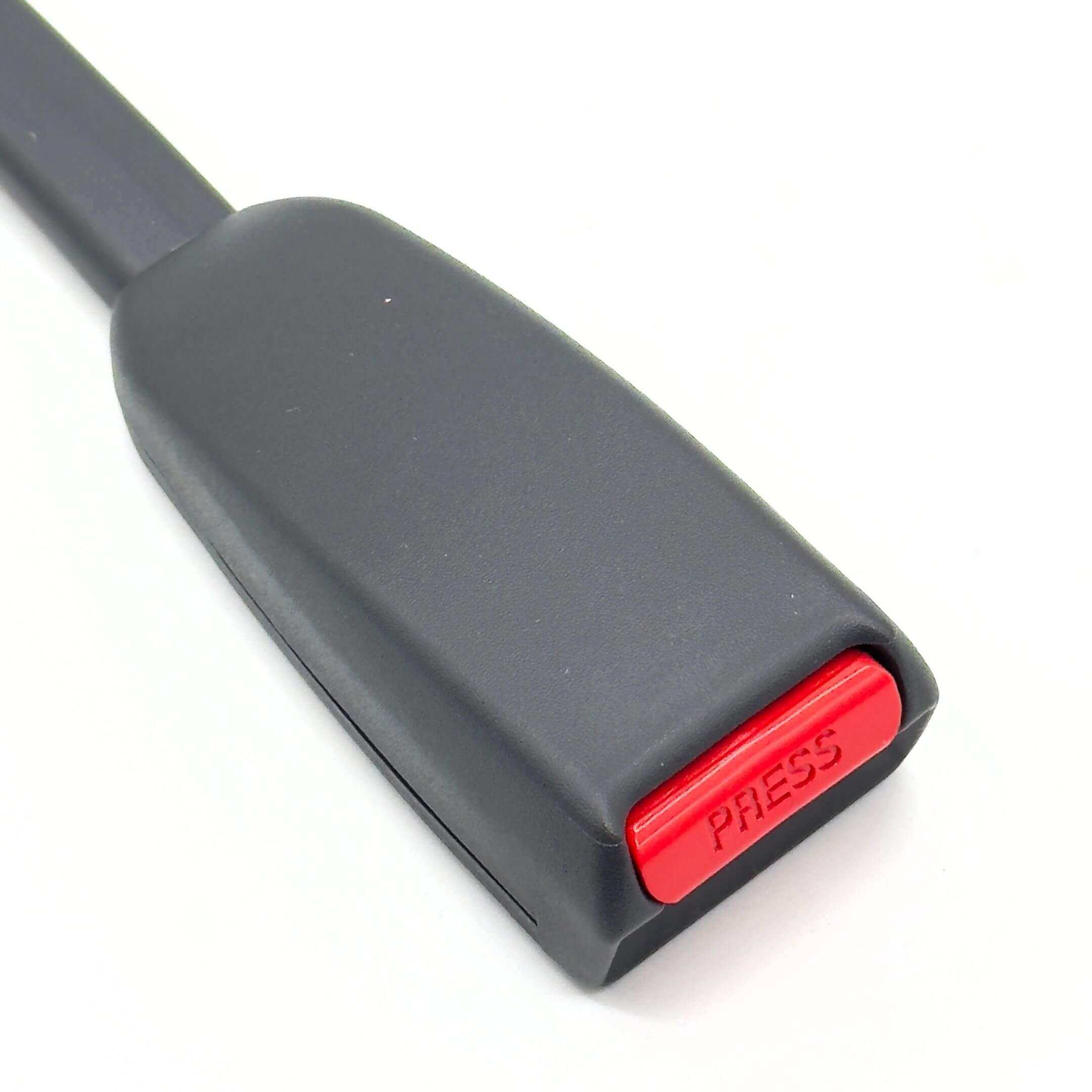 Seat Belt Buckle for Driver Side Subaru Sambar Truck TT1, TT2 Models (1999-2012) featuring a black casing with a red "PRESS" button.