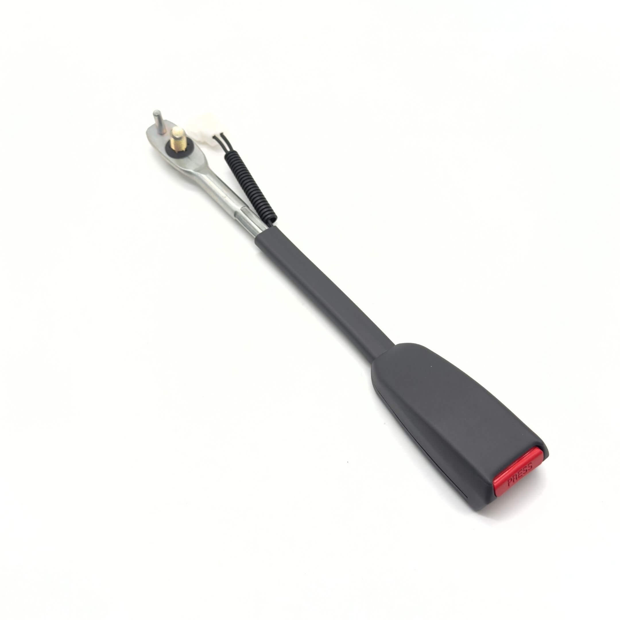 Seat Belt Buckle for Driver Side Subaru Sambar Truck TT1, TT2 Models (1999-2012) featuring a sleek black design with a red release button.